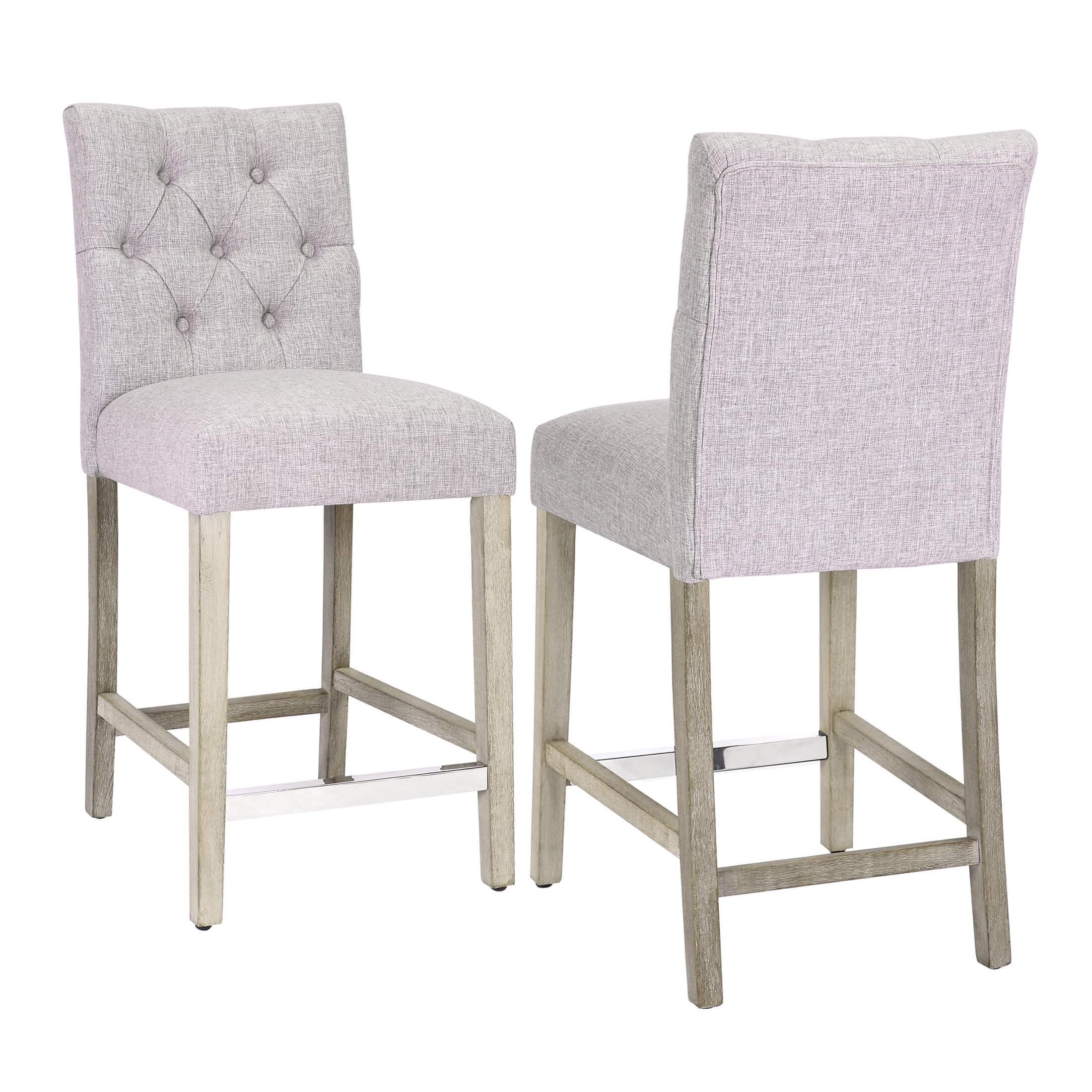 Jameson 24" Linen Fabric Tufted Upholstered Bar Stool Antique Gray (Set of 2) - Costaelm