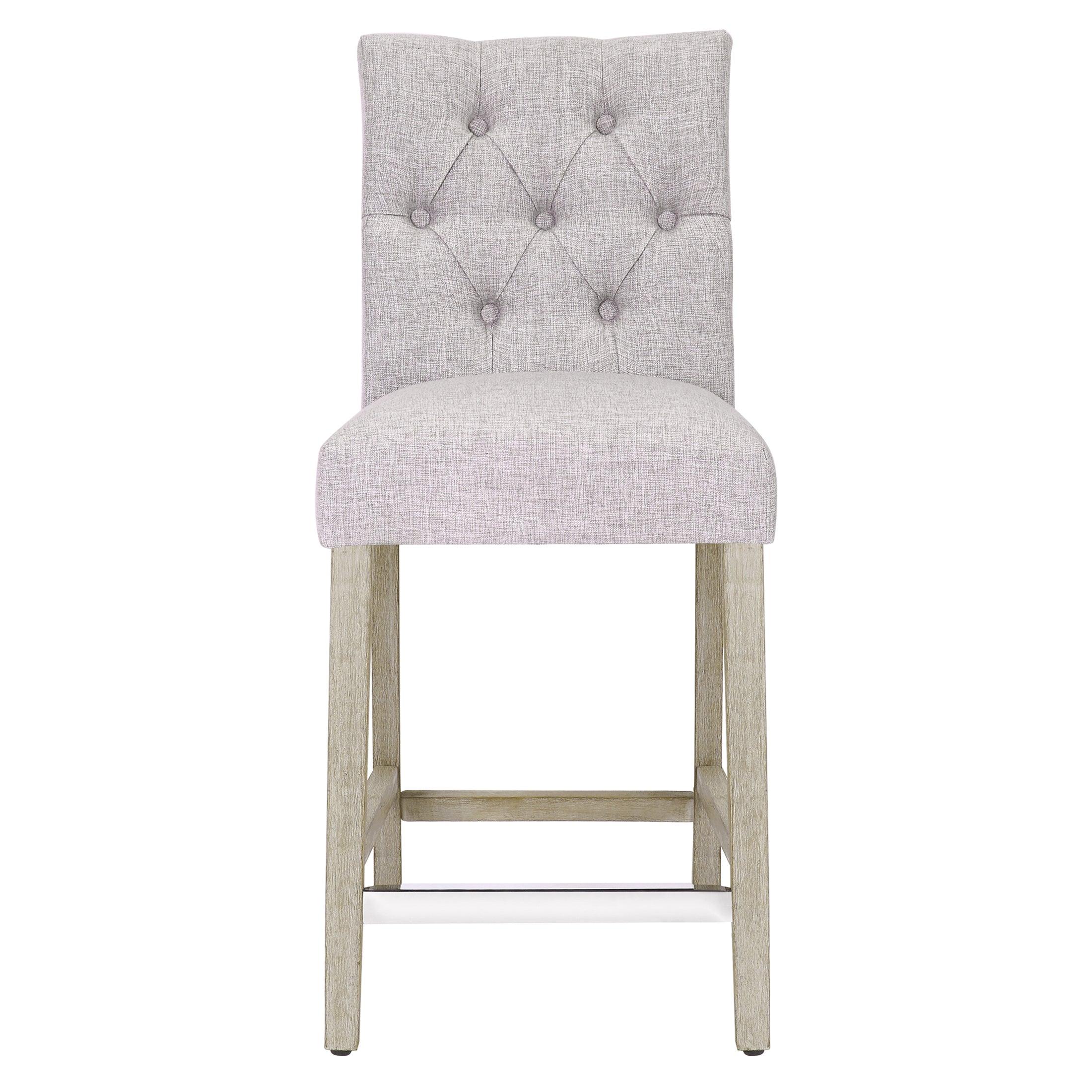 Jameson 24" Linen Fabric Tufted Upholstered Bar Stool Antique Gray (Set of 2) - Costaelm