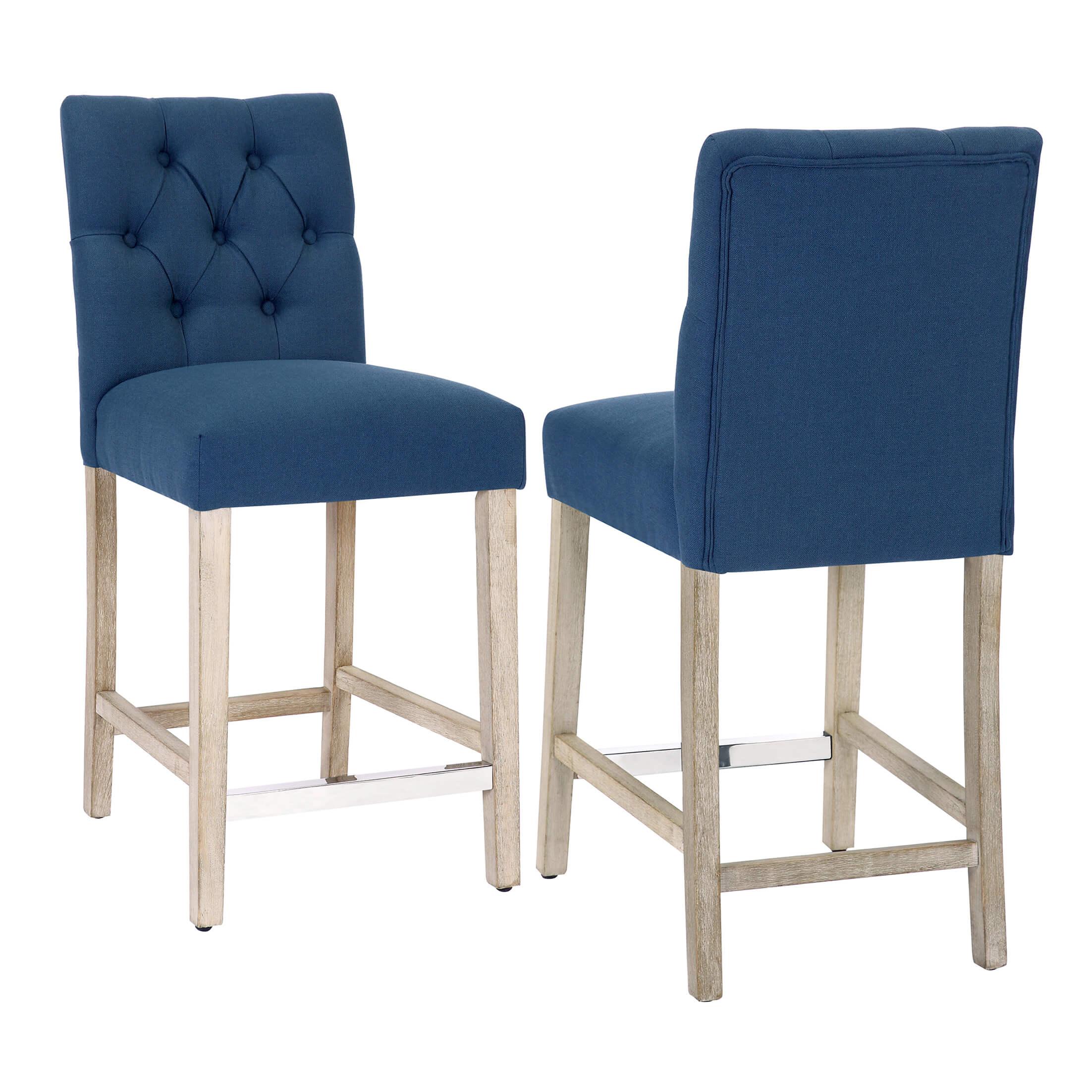 Jameson 24" Linen Fabric Tufted Upholstered Bar Stool Antique Gray (Set of 2) - Costaelm