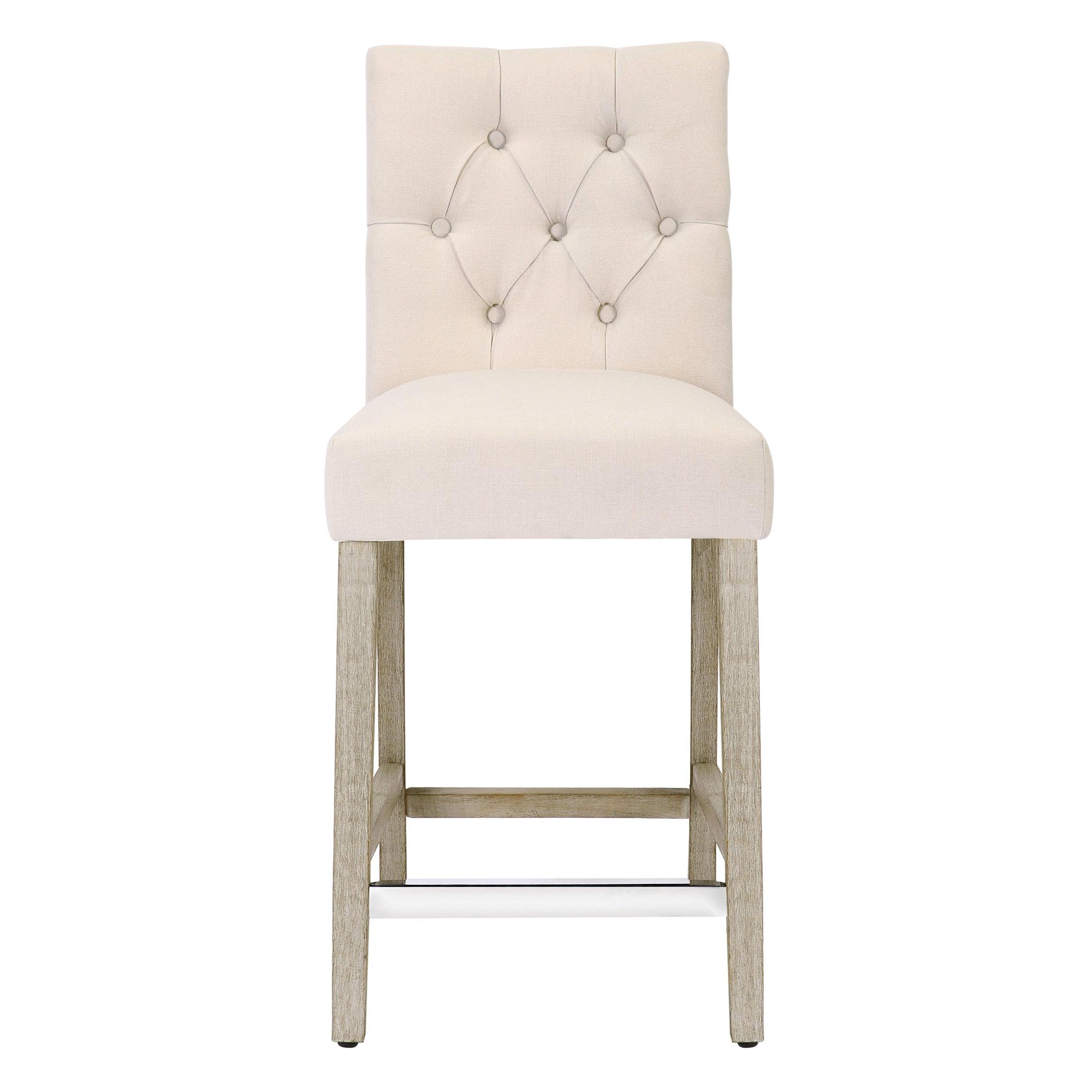 Jameson 24" Linen Fabric Tufted Upholstered Bar Stool Antique Gray (Set of 2) - Costaelm