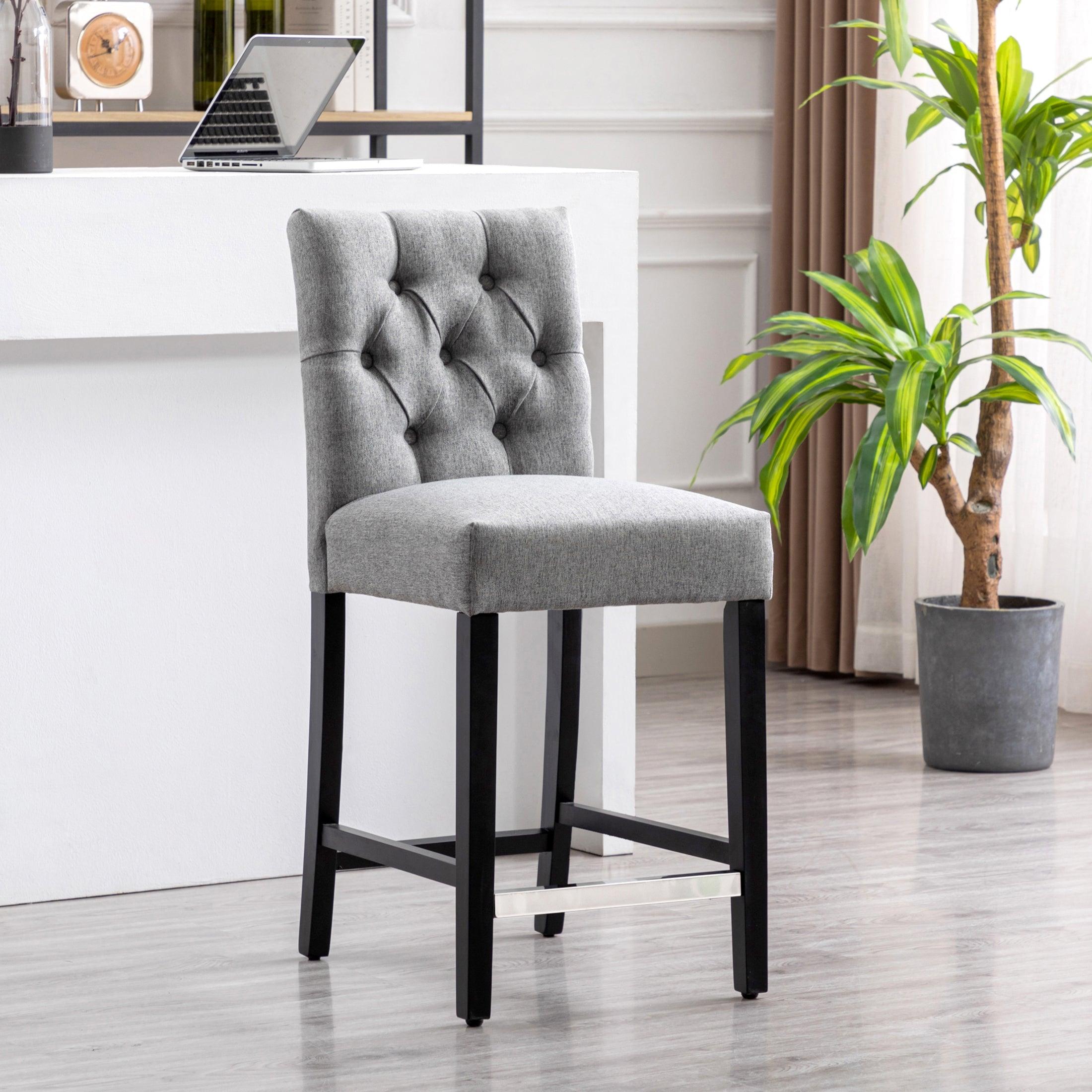 Jameson 24" Linen Fabric Tufted Upholstered Bar Stool Black-Costaelm