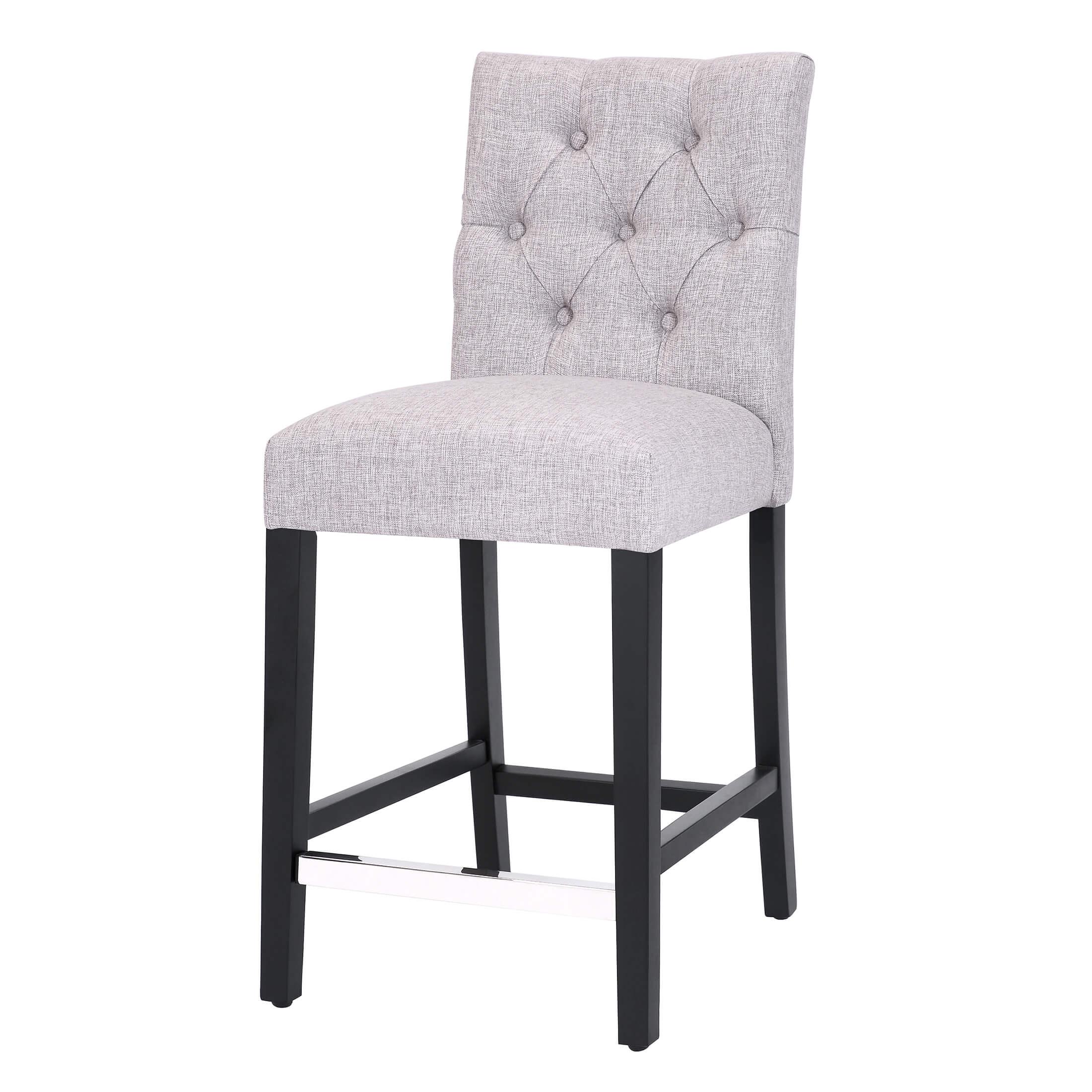 Jameson 24" Linen Fabric Tufted Upholstered Bar Stool Black - Costaelm