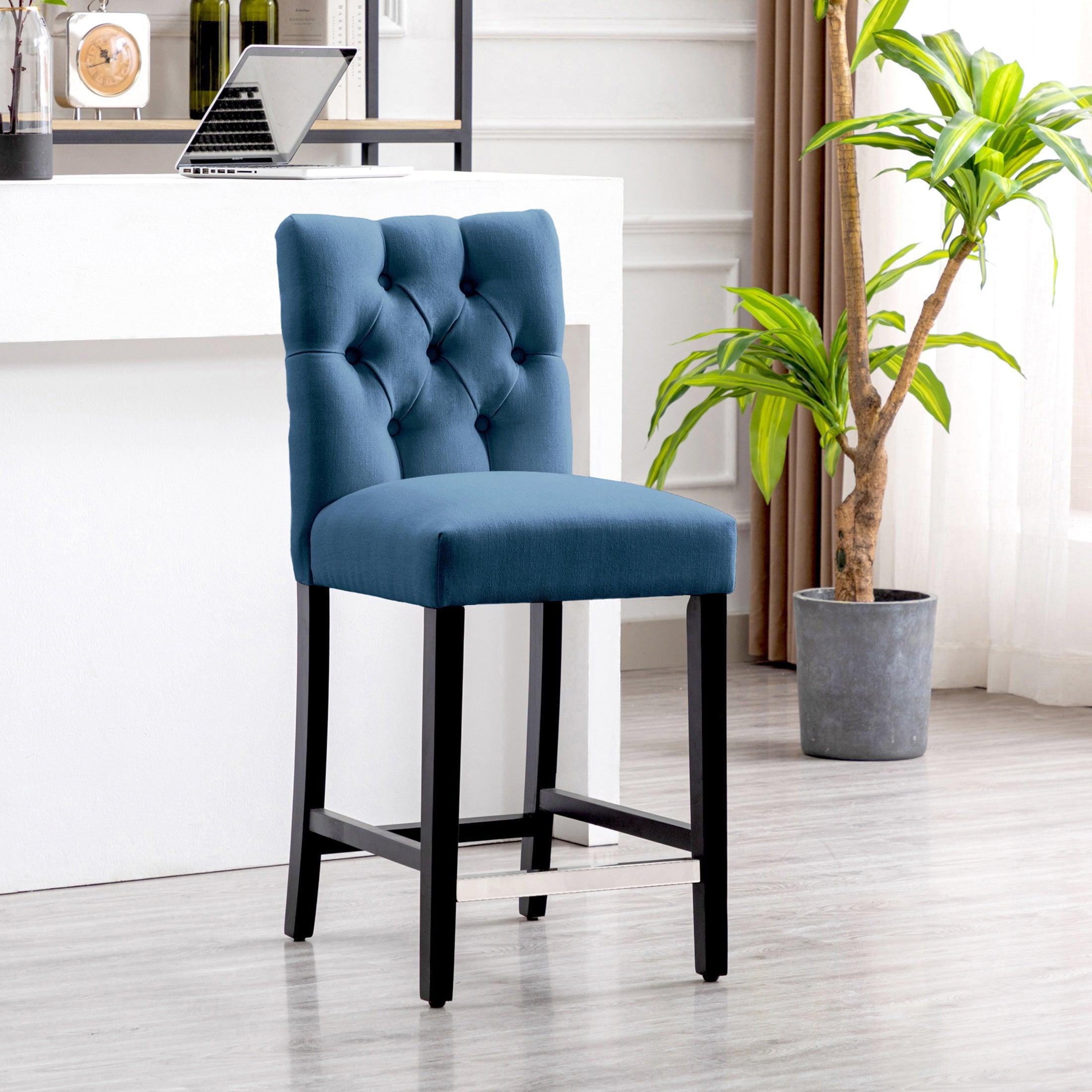 Jameson 24" Linen Fabric Tufted Upholstered Bar Stool Black-Costaelm