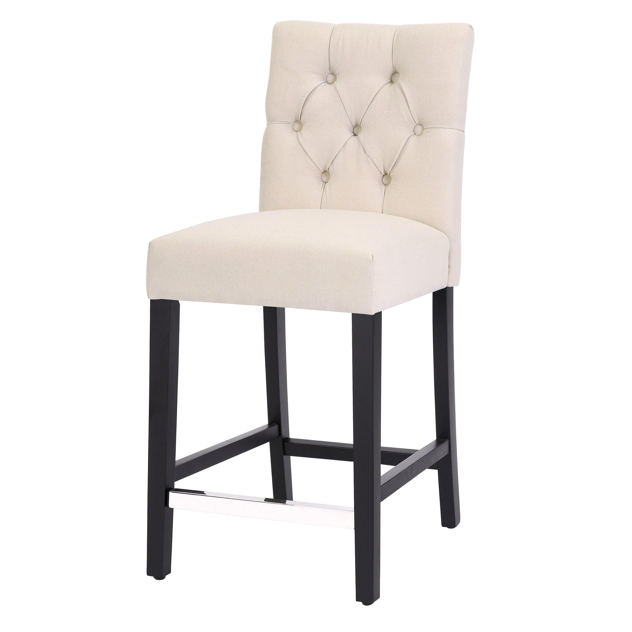 Jameson 24" Linen Fabric Tufted Upholstered Bar Stool Black - Costaelm