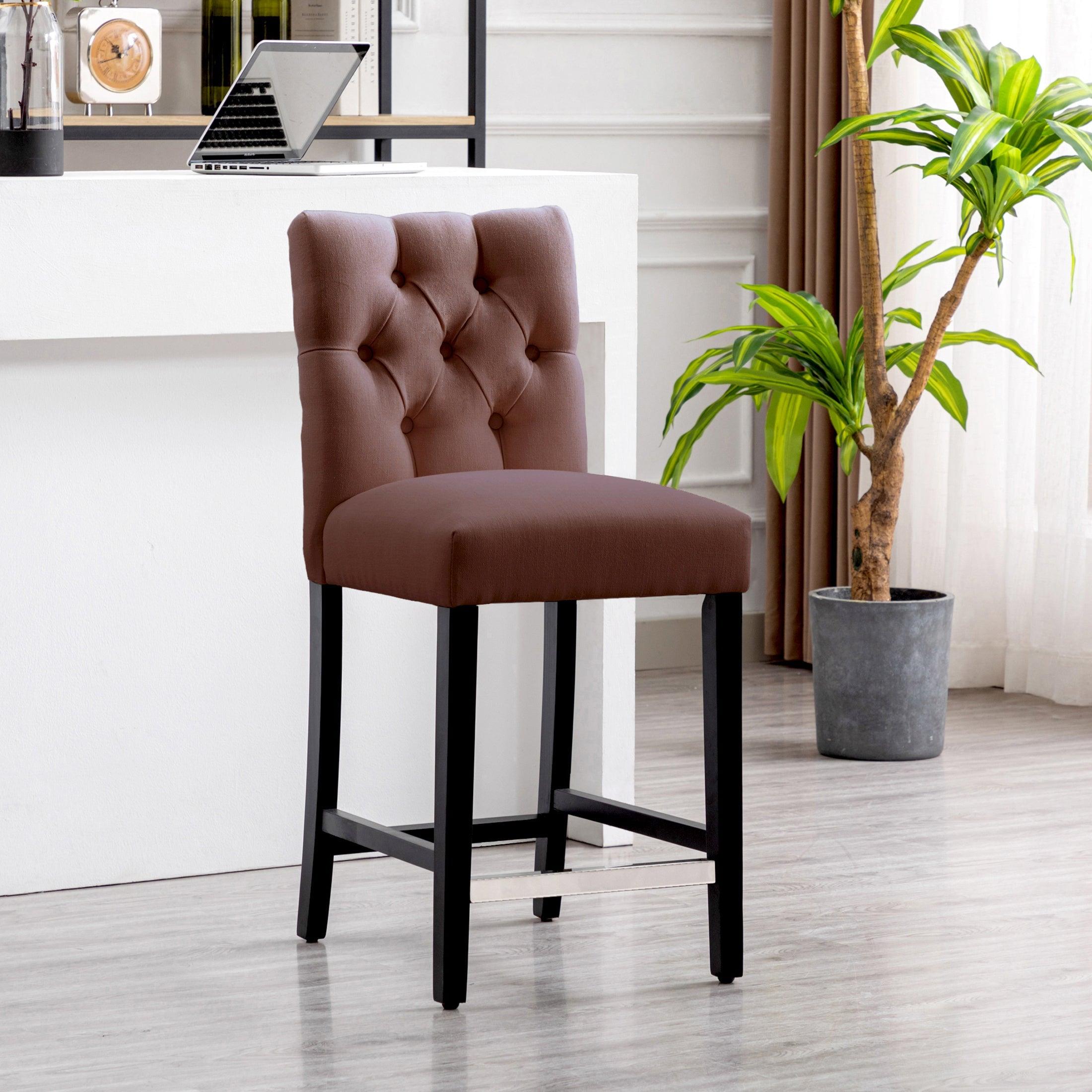 Jameson 24" Linen Fabric Tufted Upholstered Bar Stool Black-Costaelm