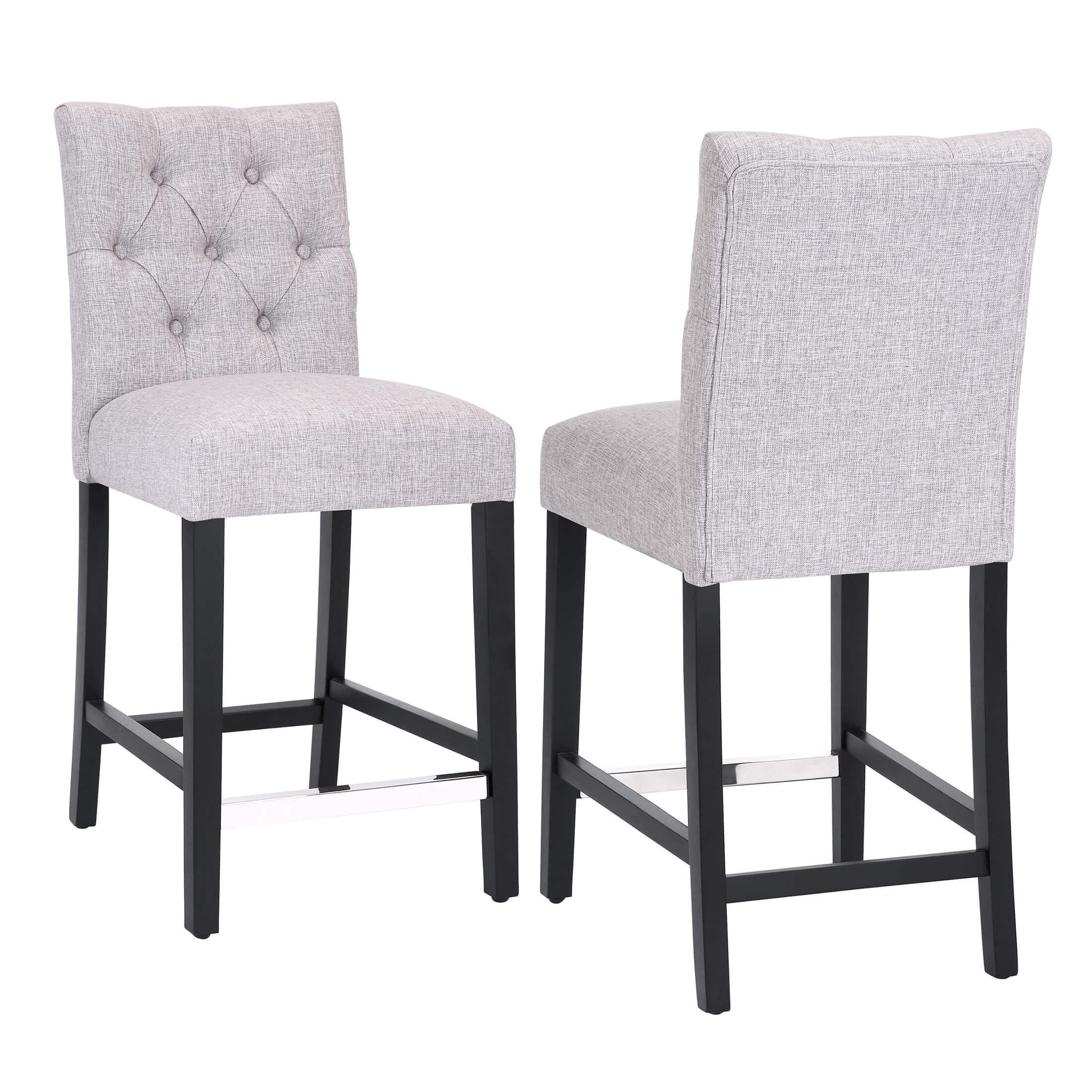 Jameson 24" Linen Fabric Tufted Upholstered Bar Stool Black (Set of 2) - Costaelm