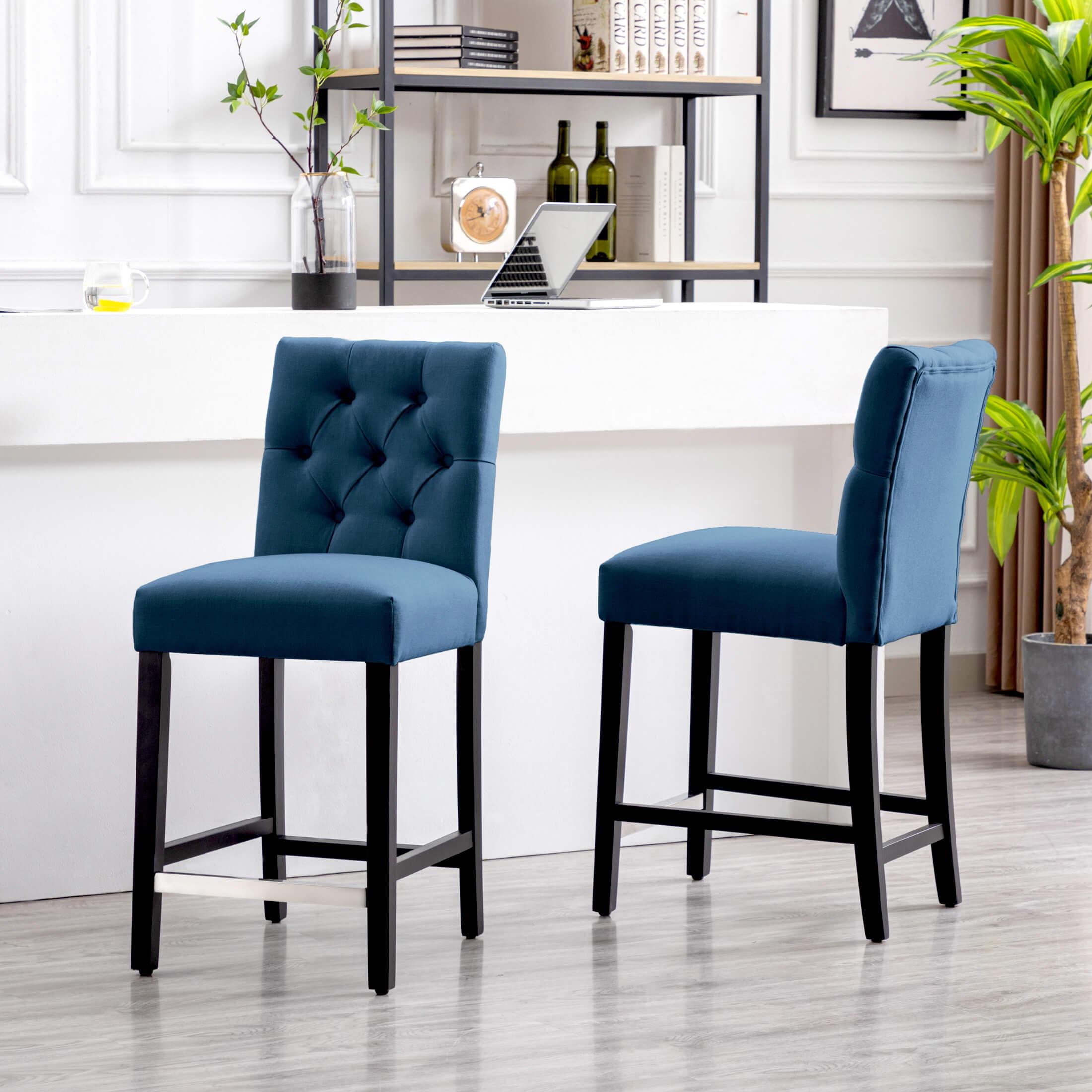 Jameson 24" Linen Fabric Tufted Upholstered Bar Stool Black (Set of 2)-Costaelm