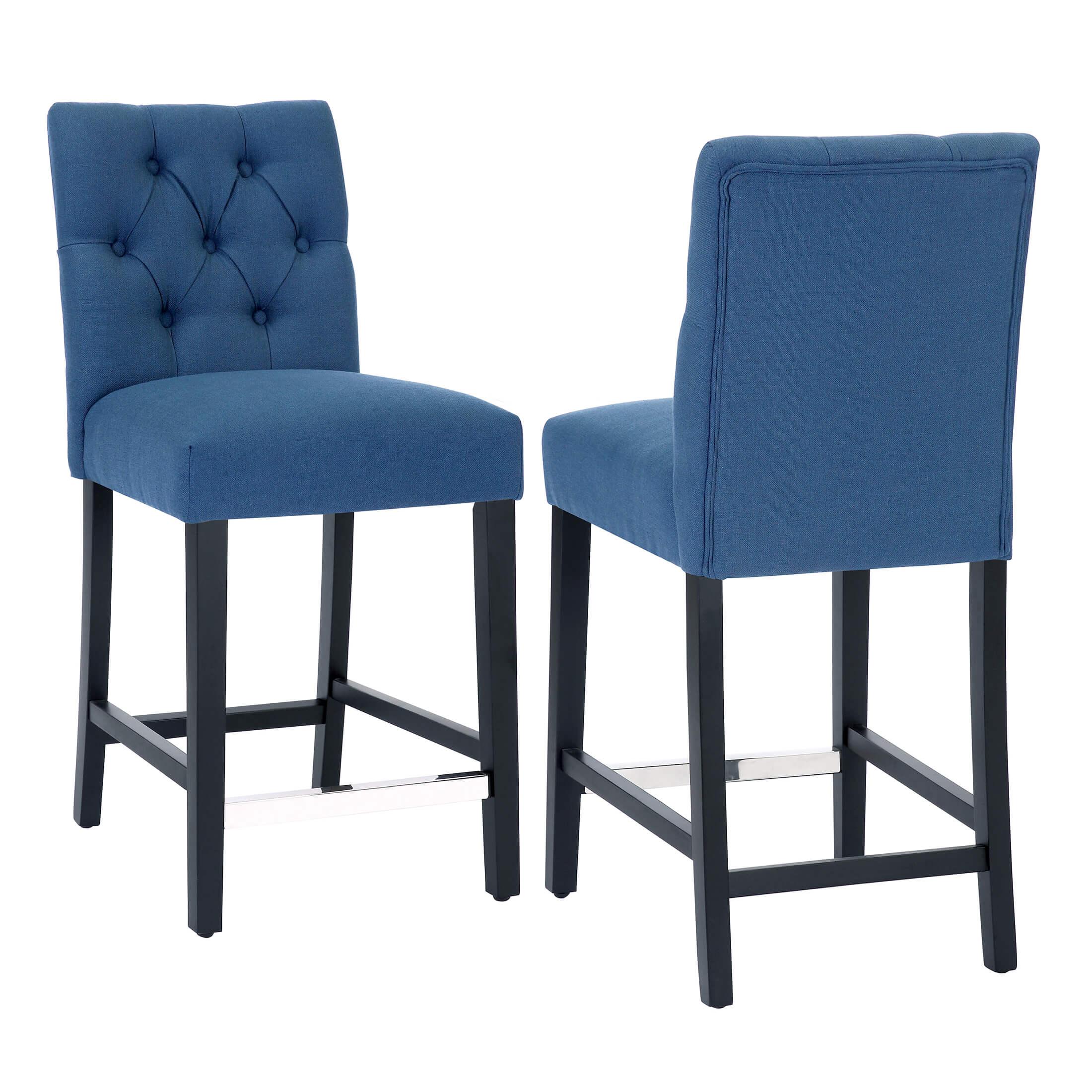 Jameson 24" Linen Fabric Tufted Upholstered Bar Stool Black (Set of 2) - Costaelm