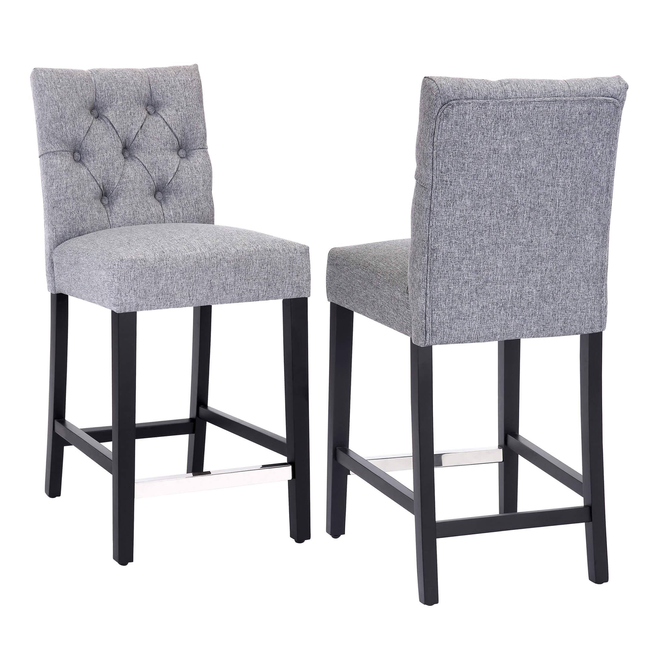 Jameson 24" Linen Fabric Tufted Upholstered Bar Stool Black (Set of 2) - Costaelm