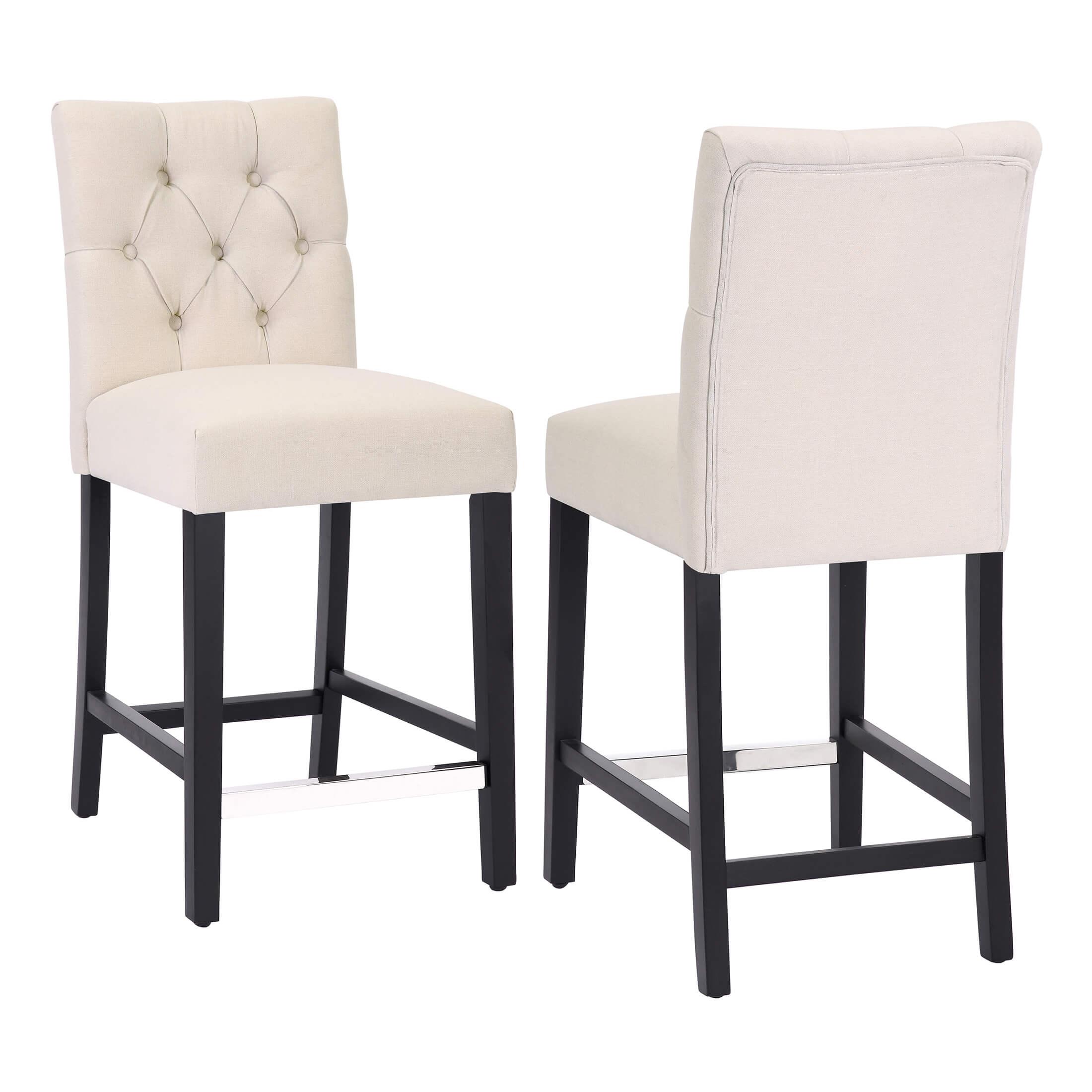 Jameson 24" Linen Fabric Tufted Upholstered Bar Stool Black (Set of 2) - Costaelm