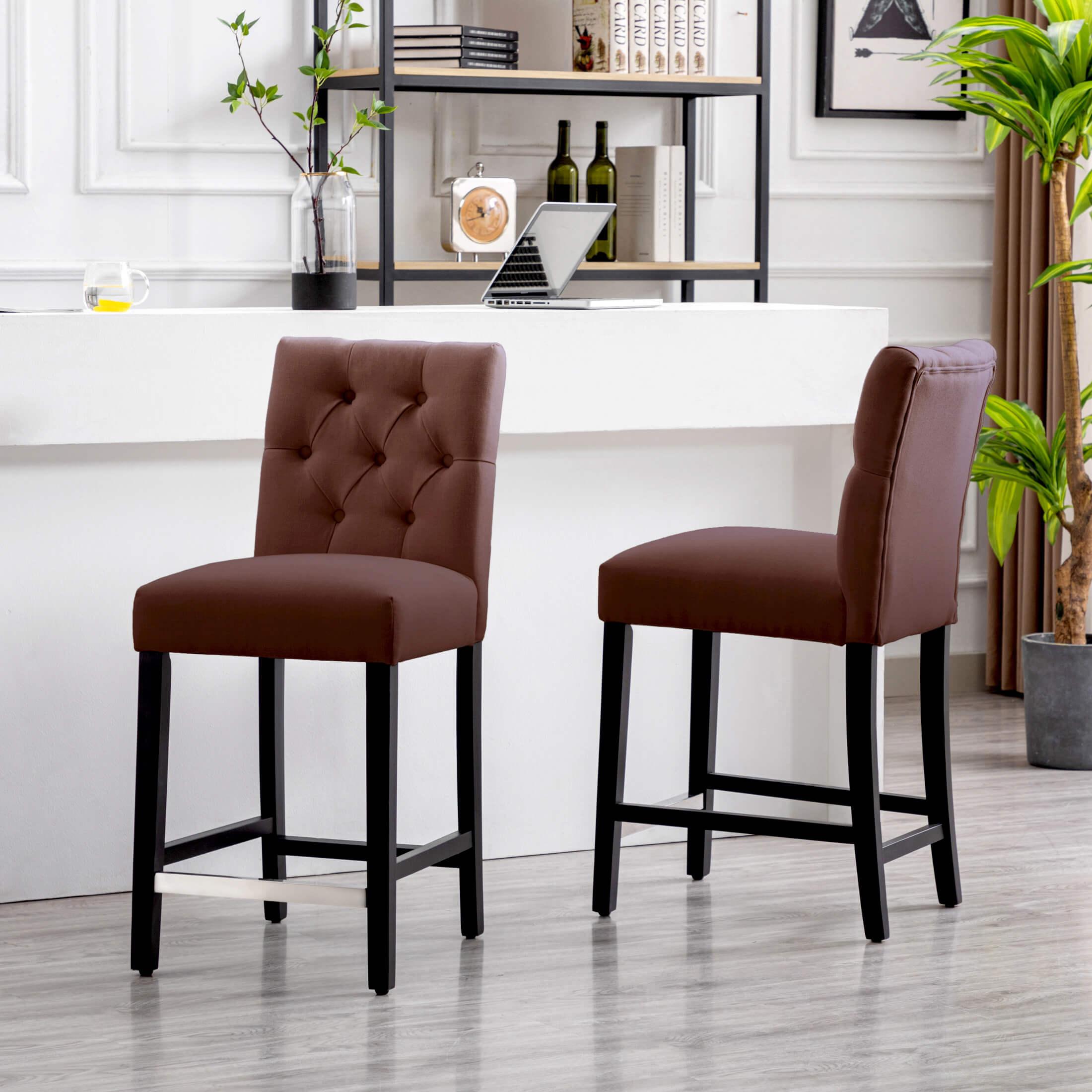 Jameson 24" Linen Fabric Tufted Upholstered Bar Stool Black (Set of 2)-Costaelm