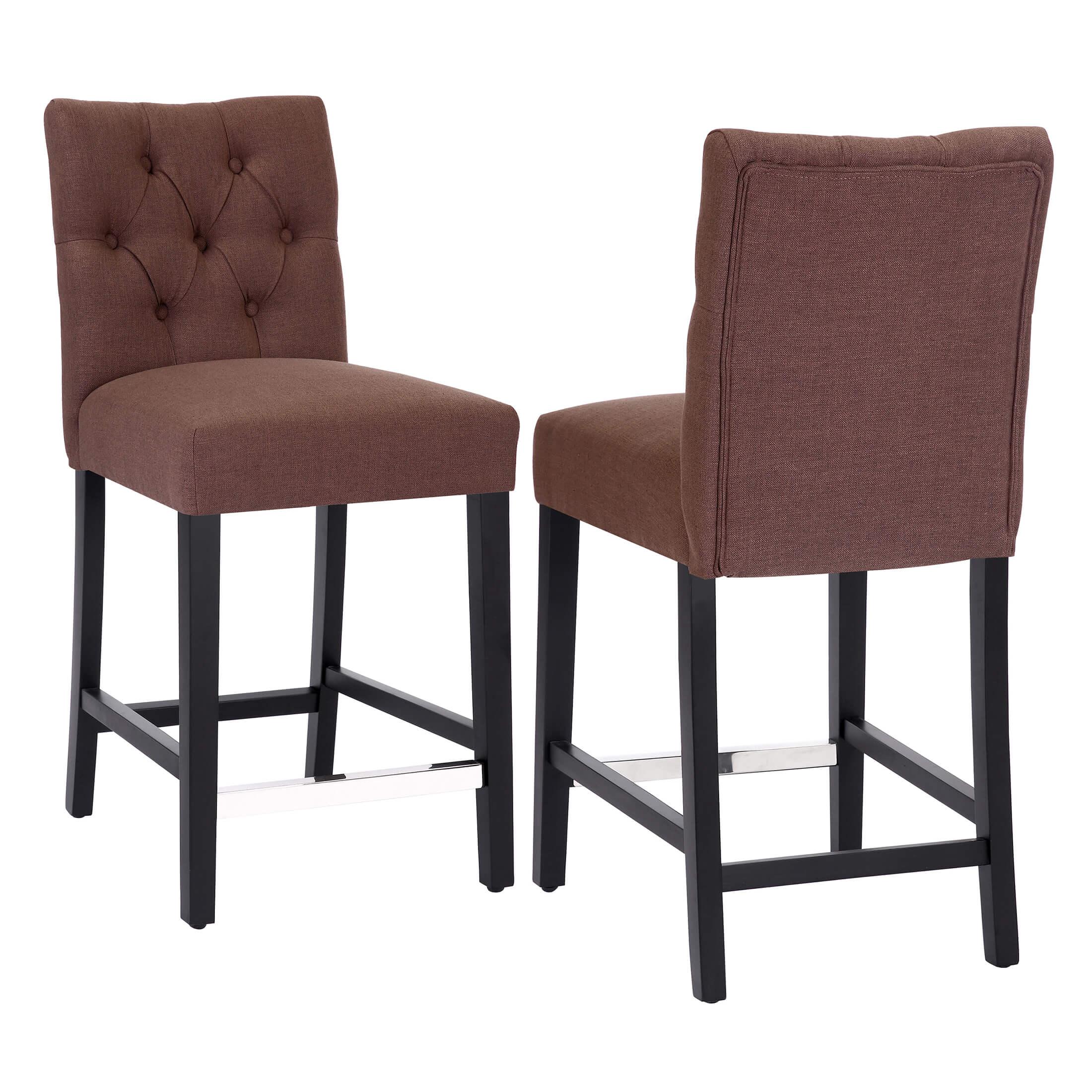 Jameson 24" Linen Fabric Tufted Upholstered Bar Stool Black (Set of 2) - Costaelm