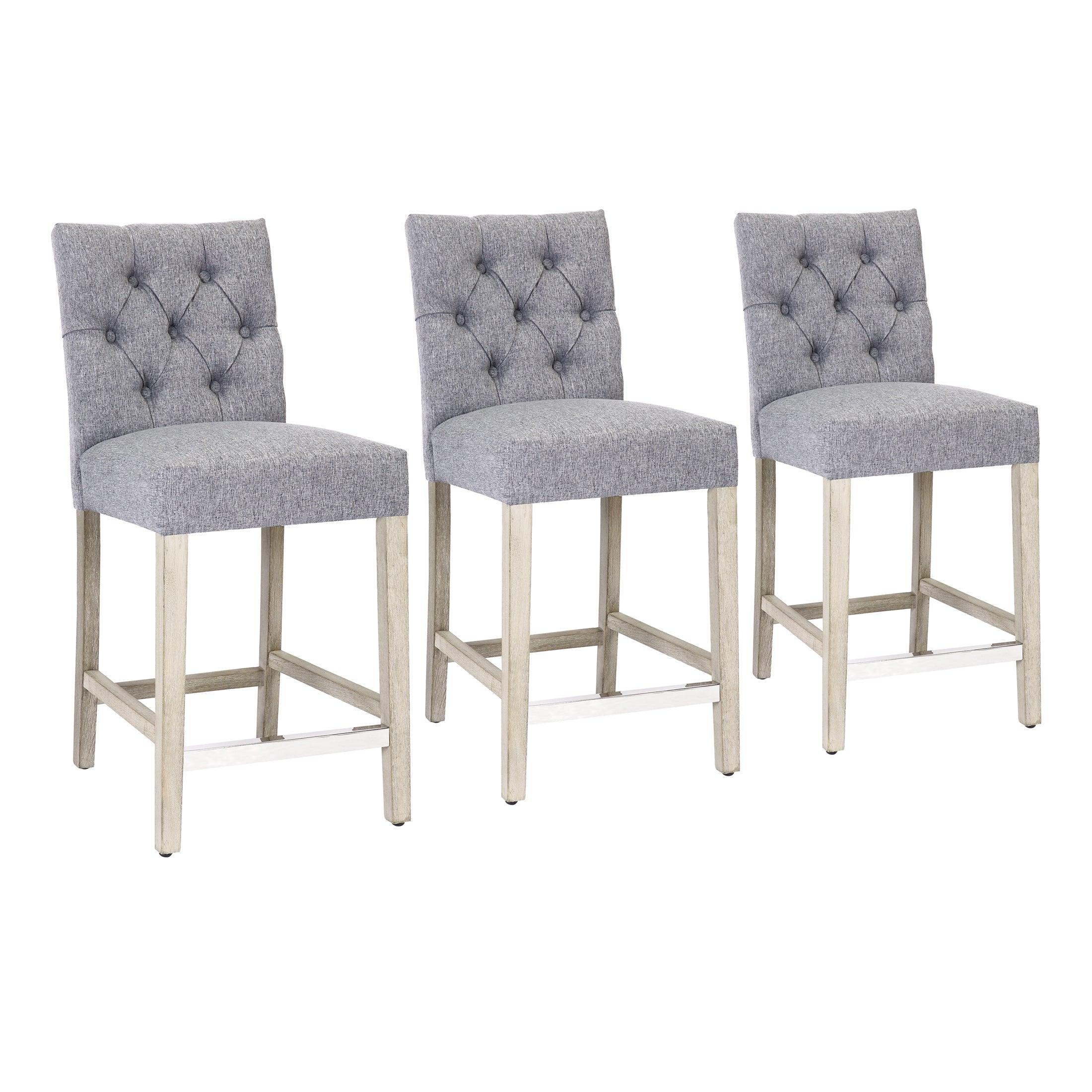 Jameson 24" Linen Fabric Tufted Upholstered Counter Stool (Set of 3) - Costaelm