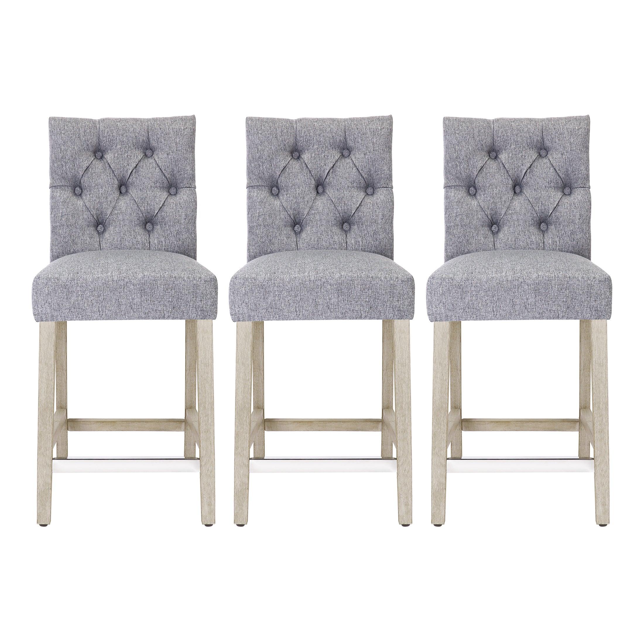 Jameson 24" Linen Fabric Tufted Upholstered Counter Stool (Set of 3) - Costaelm