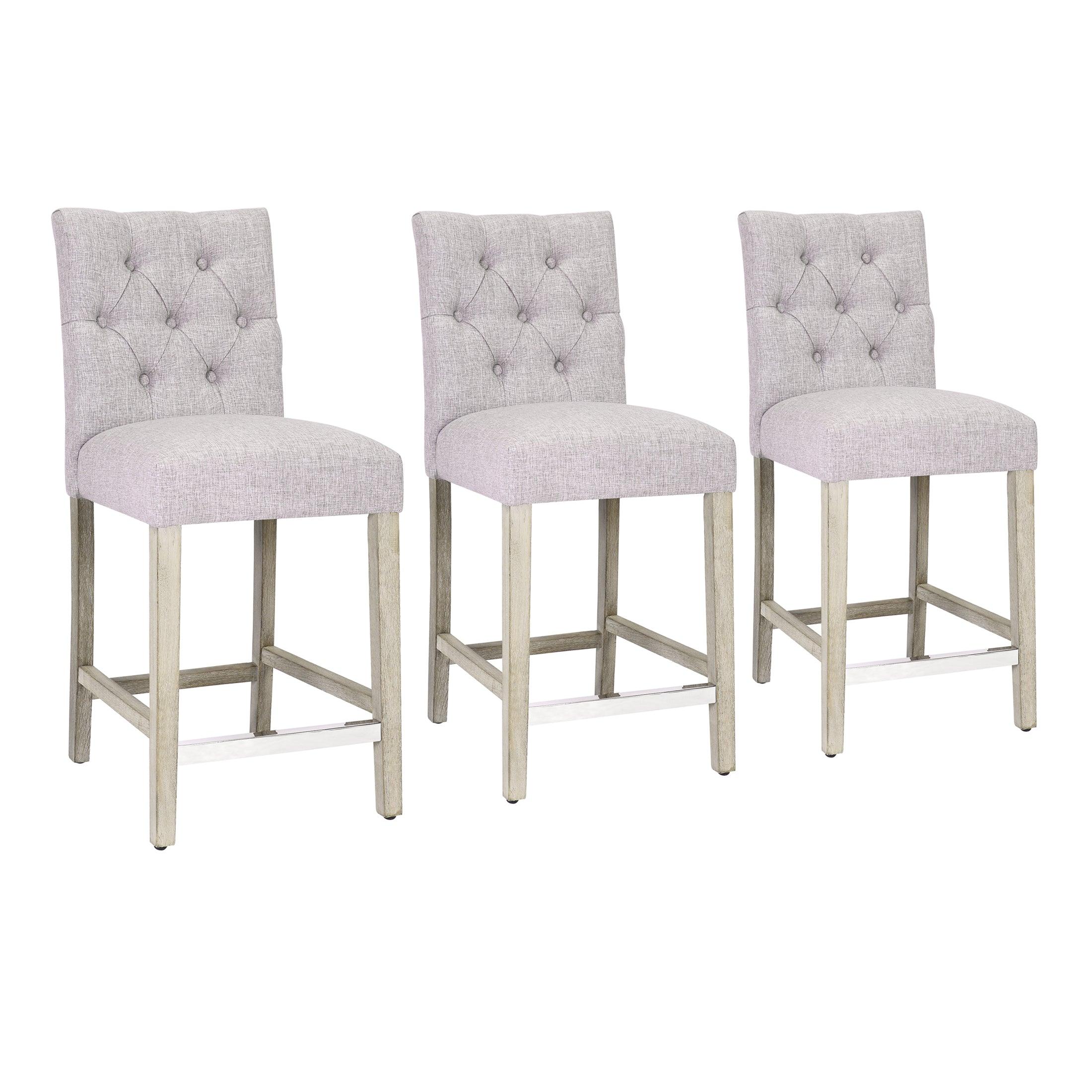 Jameson 24" Linen Fabric Tufted Upholstered Counter Stool (Set of 3) - Costaelm