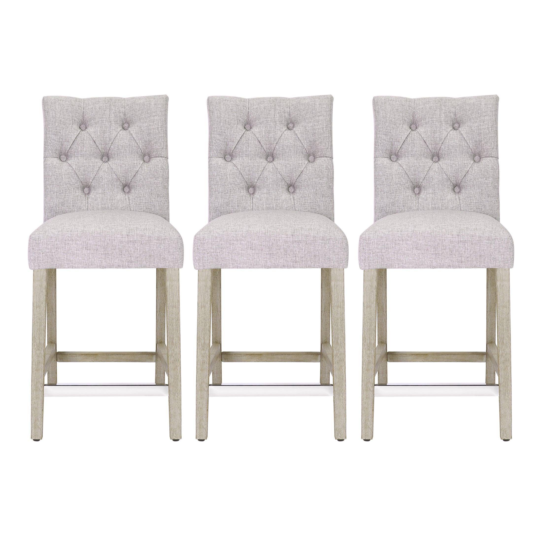 Jameson 24" Linen Fabric Tufted Upholstered Counter Stool (Set of 3) - Costaelm