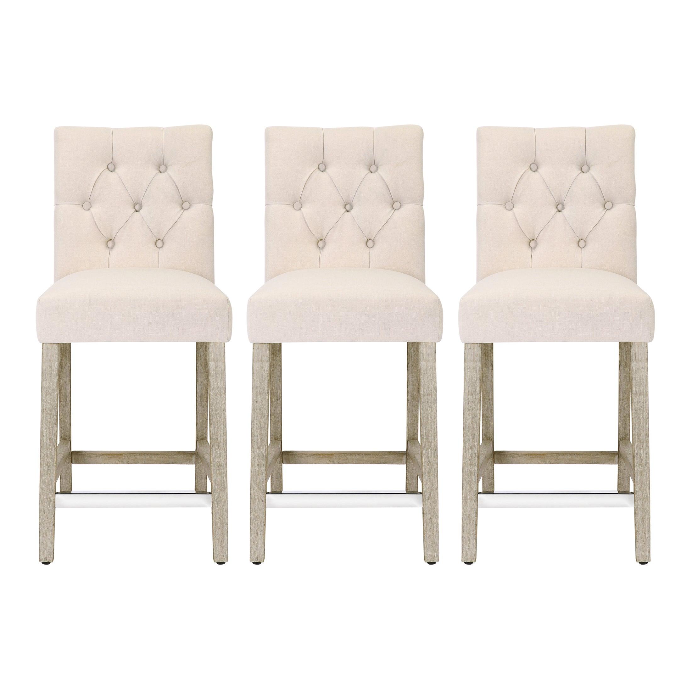 Jameson 24" Linen Fabric Tufted Upholstered Counter Stool (Set of 3) - Costaelm