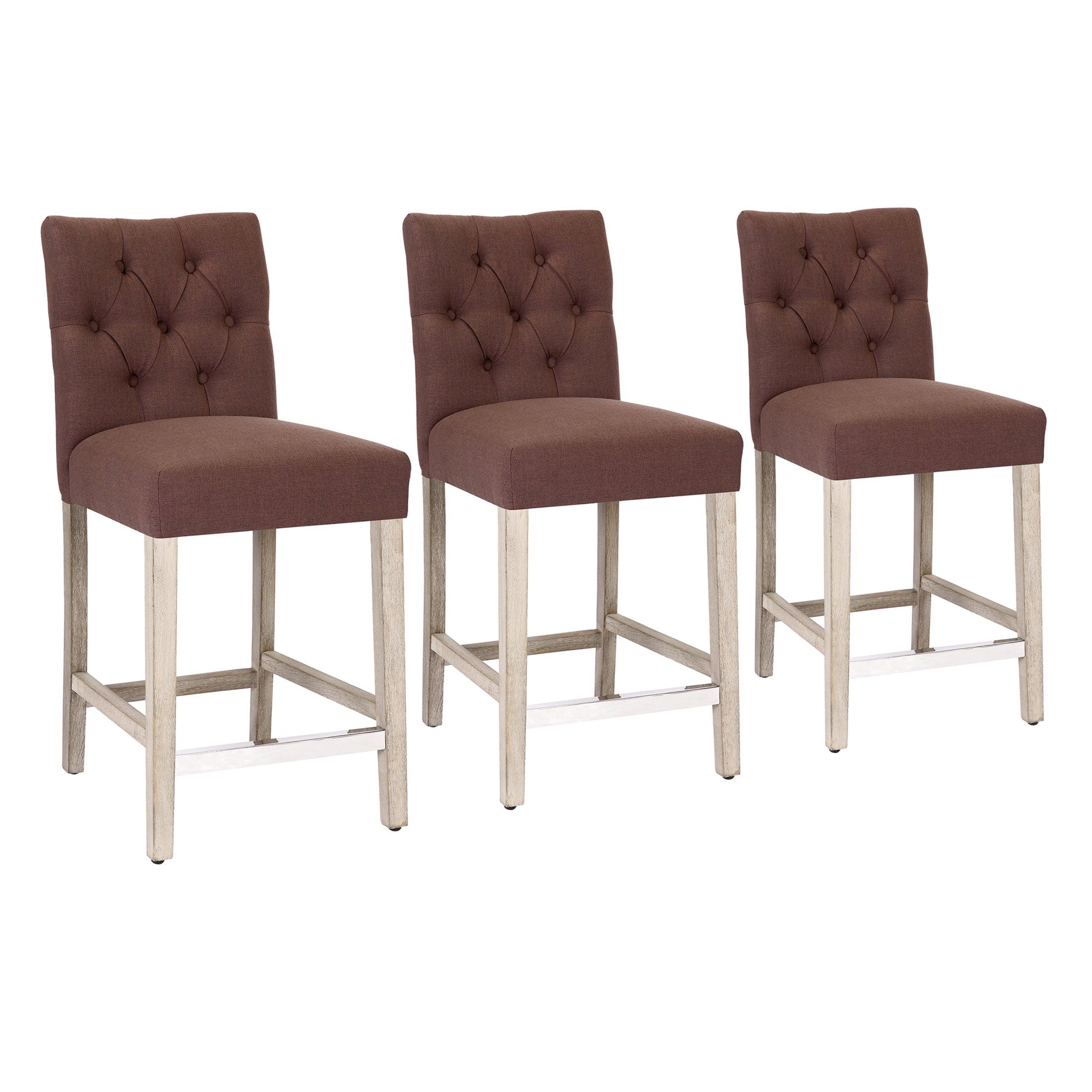 Jameson 24" Linen Fabric Tufted Upholstered Counter Stool (Set of 3) - Costaelm