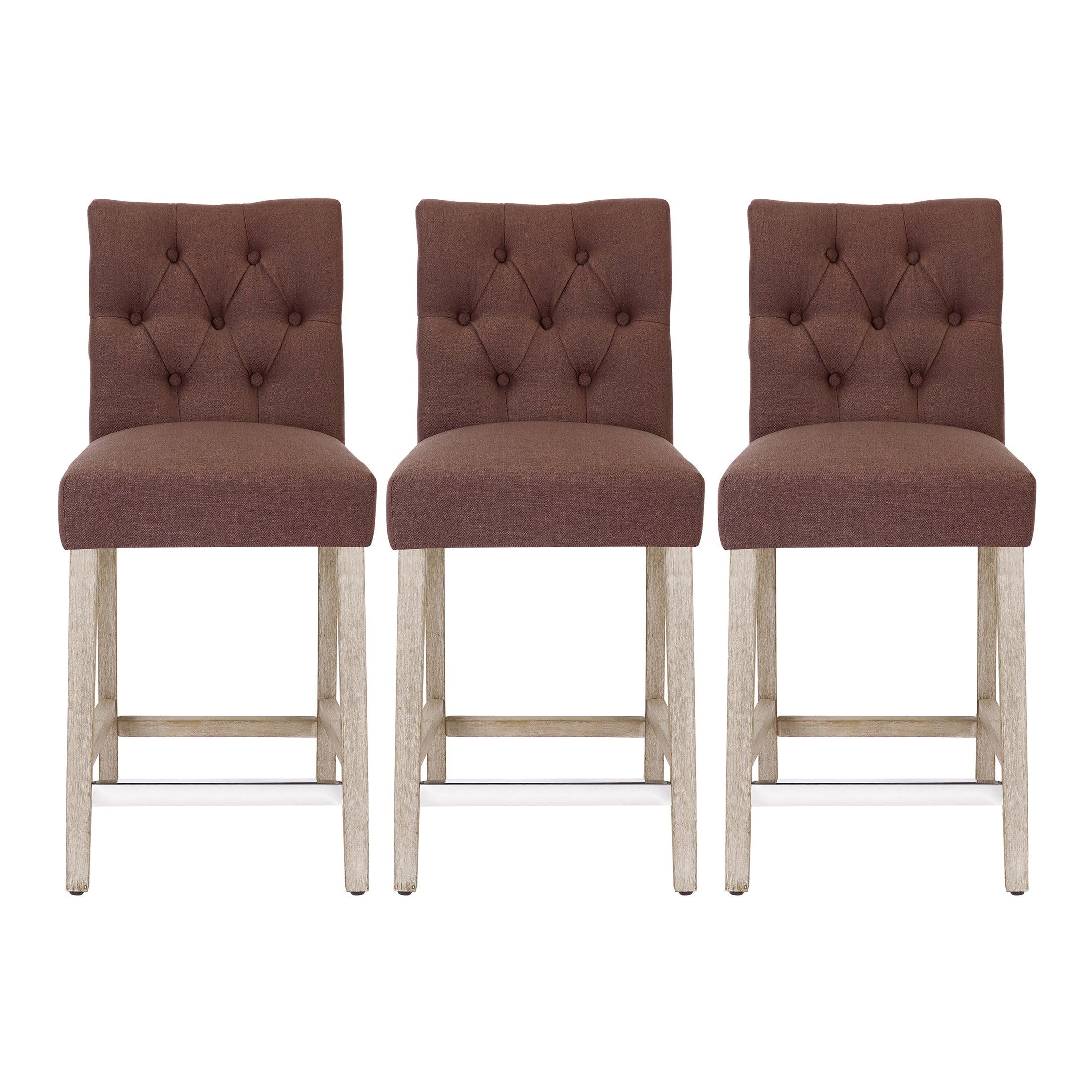 Jameson 24" Linen Fabric Tufted Upholstered Counter Stool (Set of 3) - Costaelm