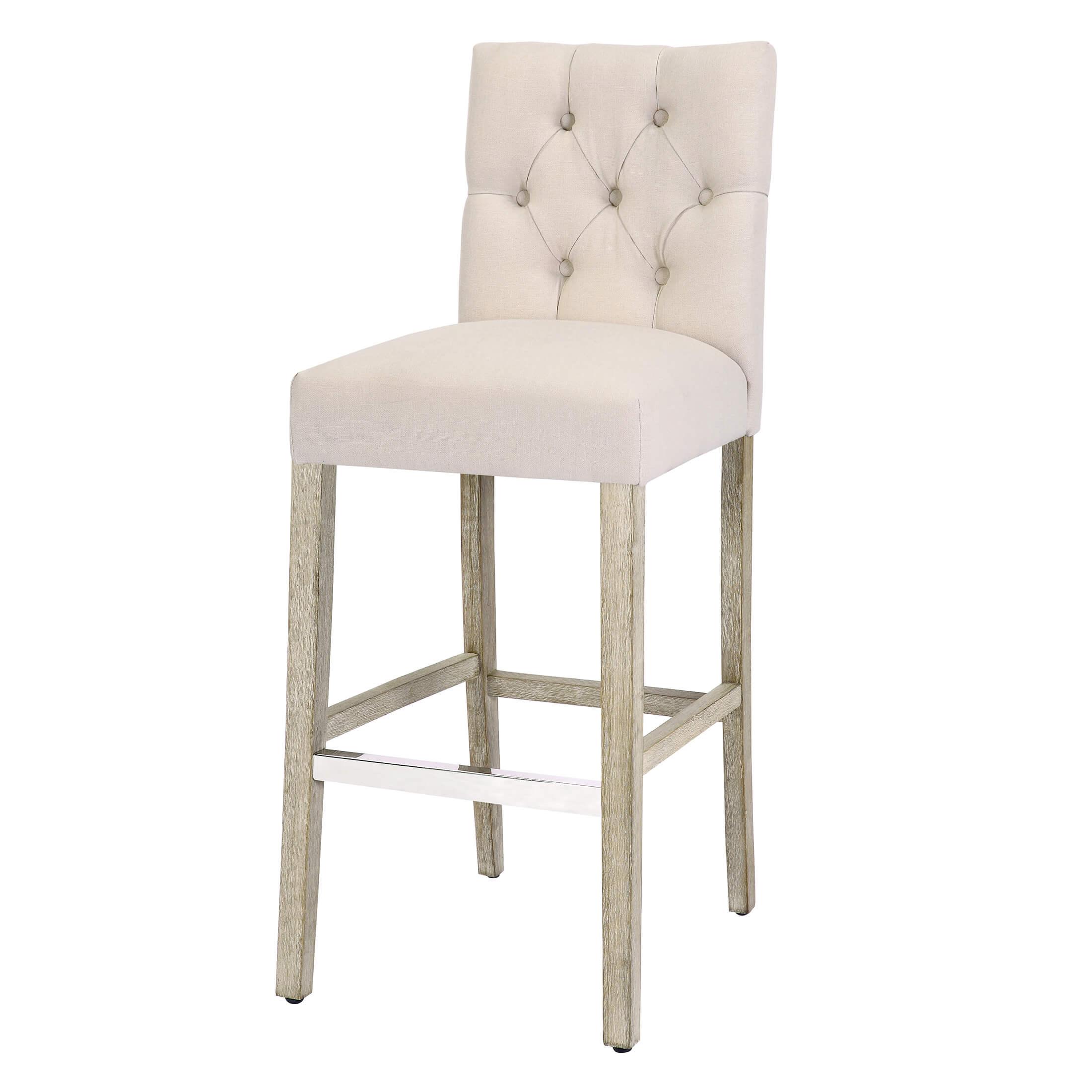 Jameson 29" Linen Fabric Tufted Upholstered Bar Stool Antique Gray - Costaelm