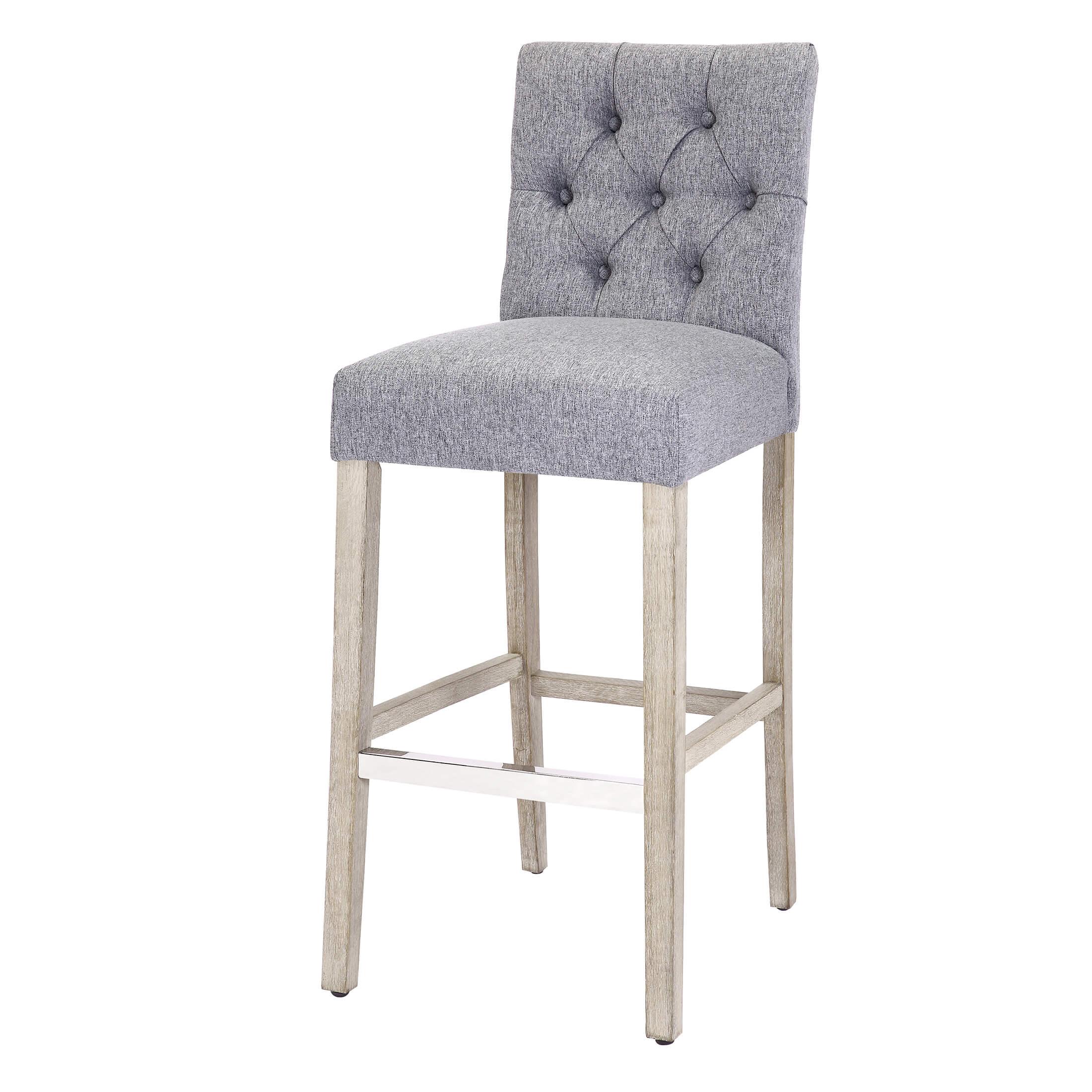 Jameson 29" Linen Fabric Tufted Upholstered Bar Stool Antique Gray - Costaelm