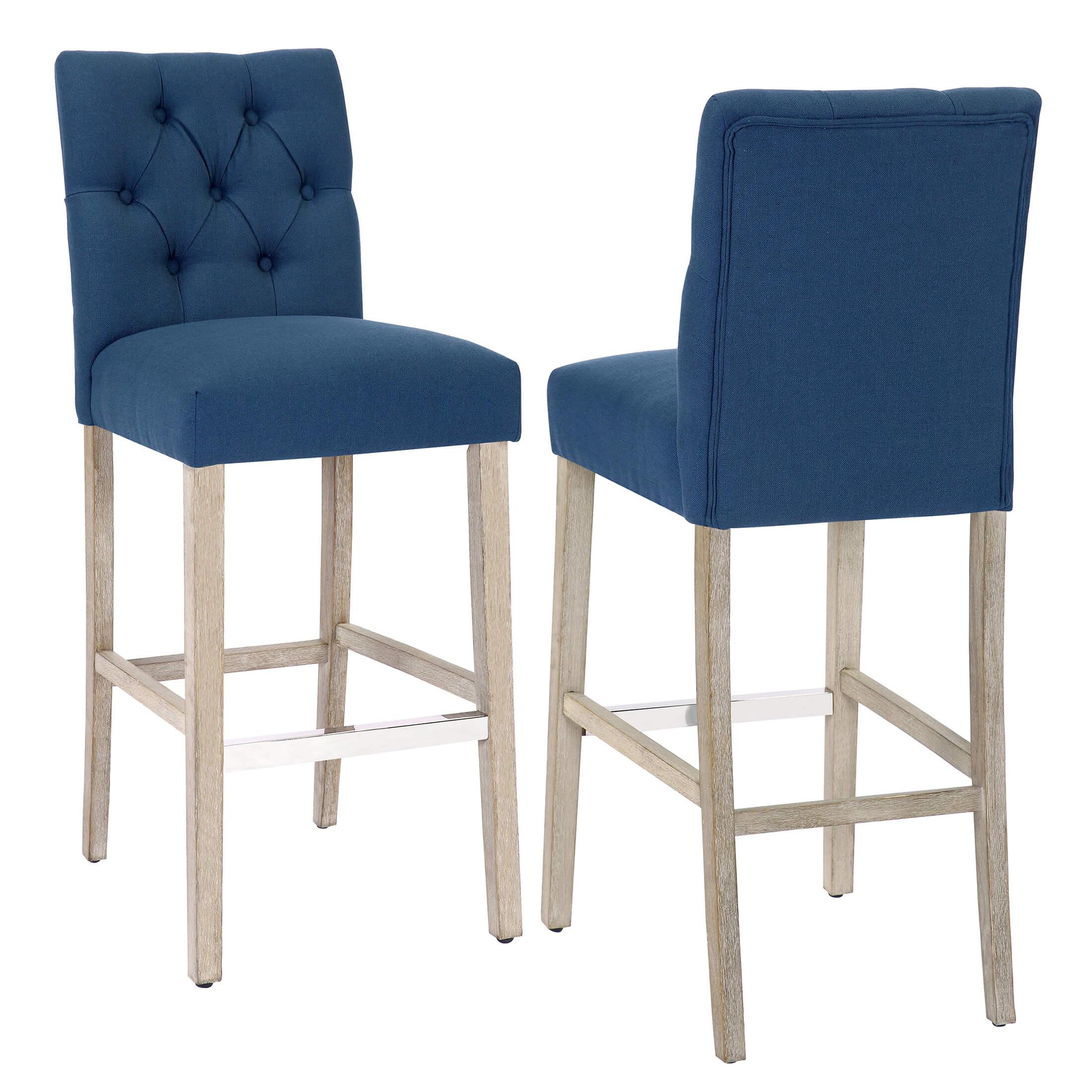 Jameson 29" Linen Fabric Tufted Upholstered Bar Stool Antique Gray (Set of 2) - Costaelm