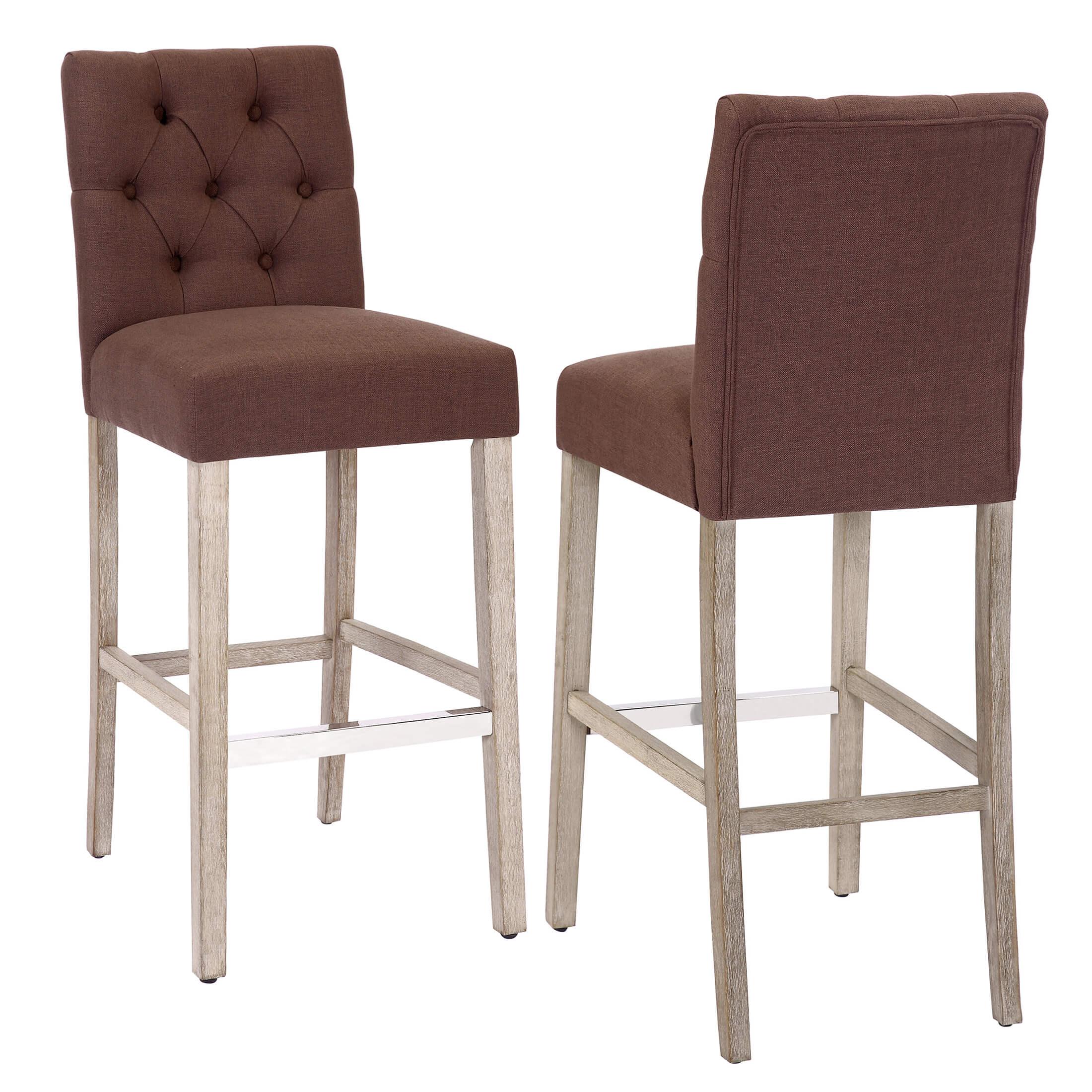 Jameson 29" Linen Fabric Tufted Upholstered Bar Stool Antique Gray (Set of 2) - Costaelm