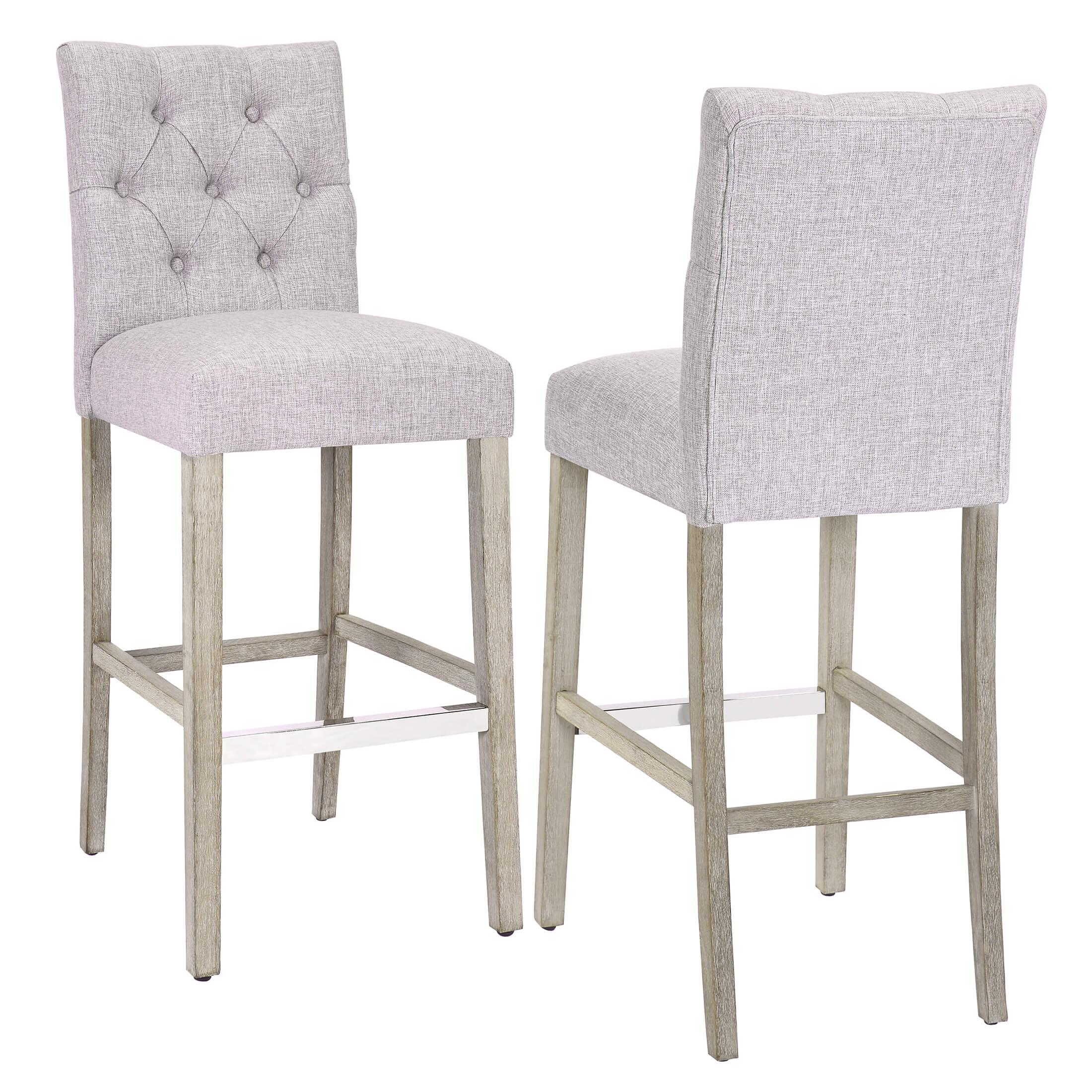 Jameson 29" Linen Fabric Tufted Upholstered Bar Stool Antique Gray (Set of 2) - Costaelm