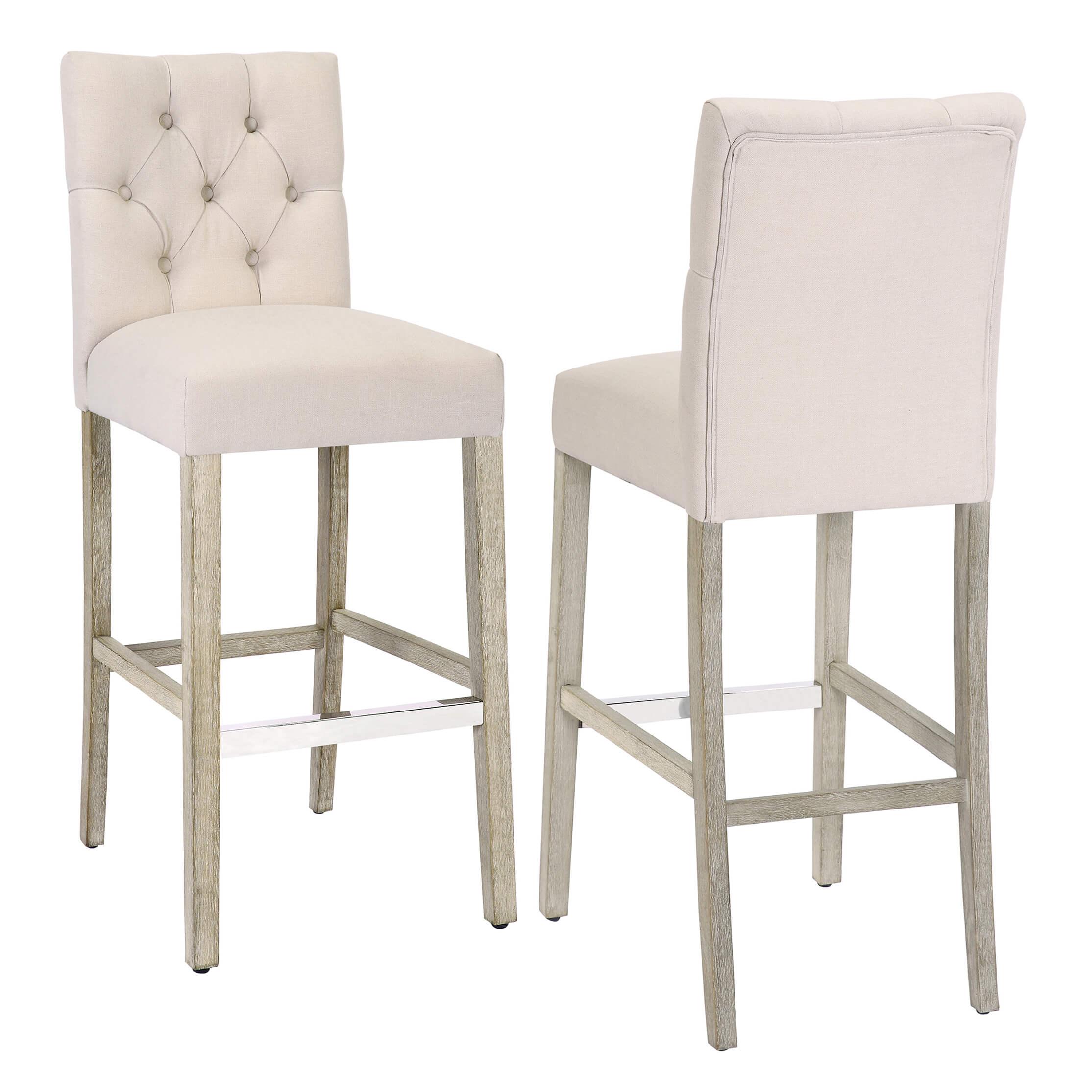 Jameson 29" Linen Fabric Tufted Upholstered Bar Stool Antique Gray (Set of 2) - Costaelm