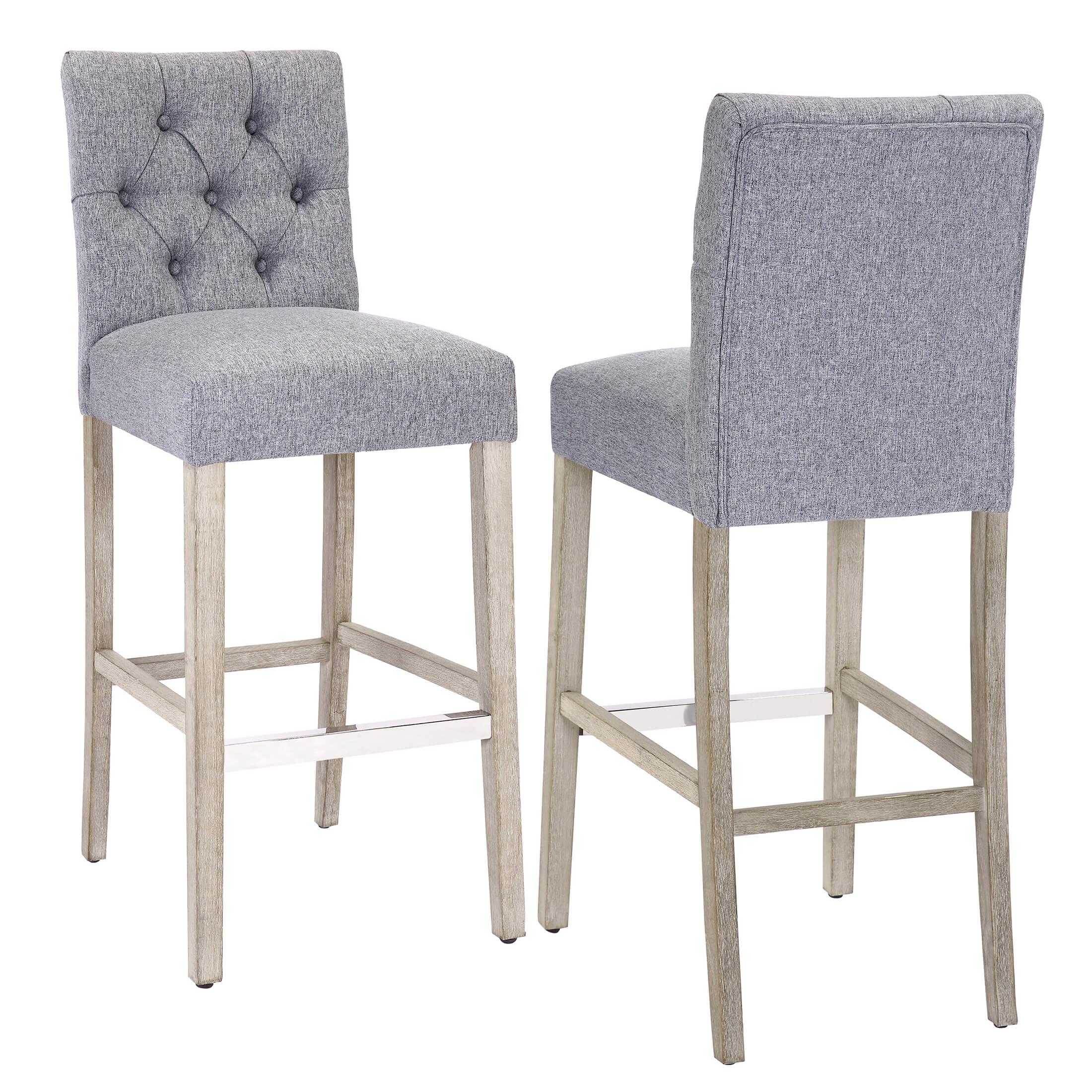 Jameson 29" Linen Fabric Tufted Upholstered Bar Stool Antique Gray (Set of 2) - Costaelm