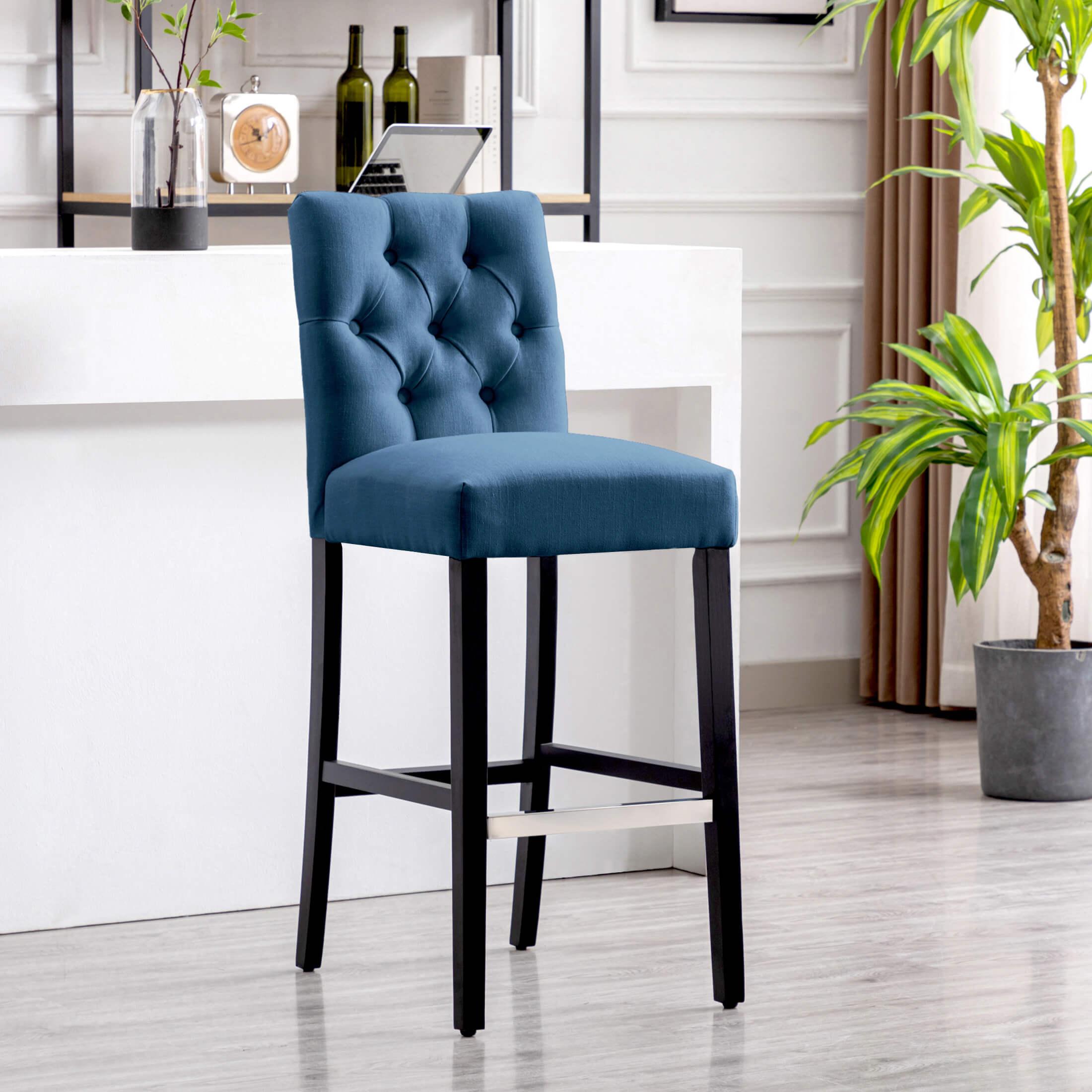 Jameson 29" Linen Fabric Tufted Upholstered Bar Stool Black-Costaelm