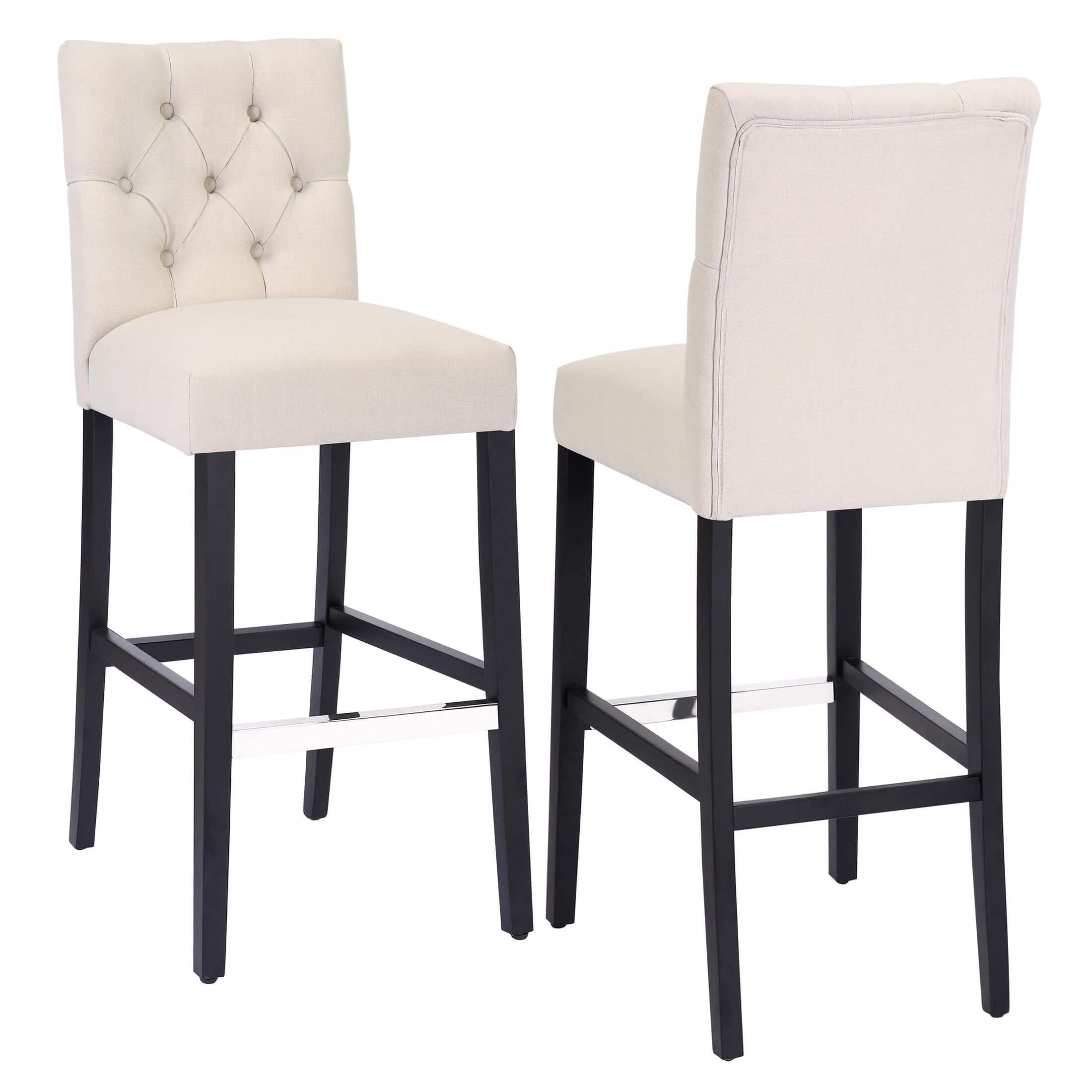 Jameson 29" Linen Fabric Tufted Upholstered Bar Stool Black (Set of 2) - Costaelm