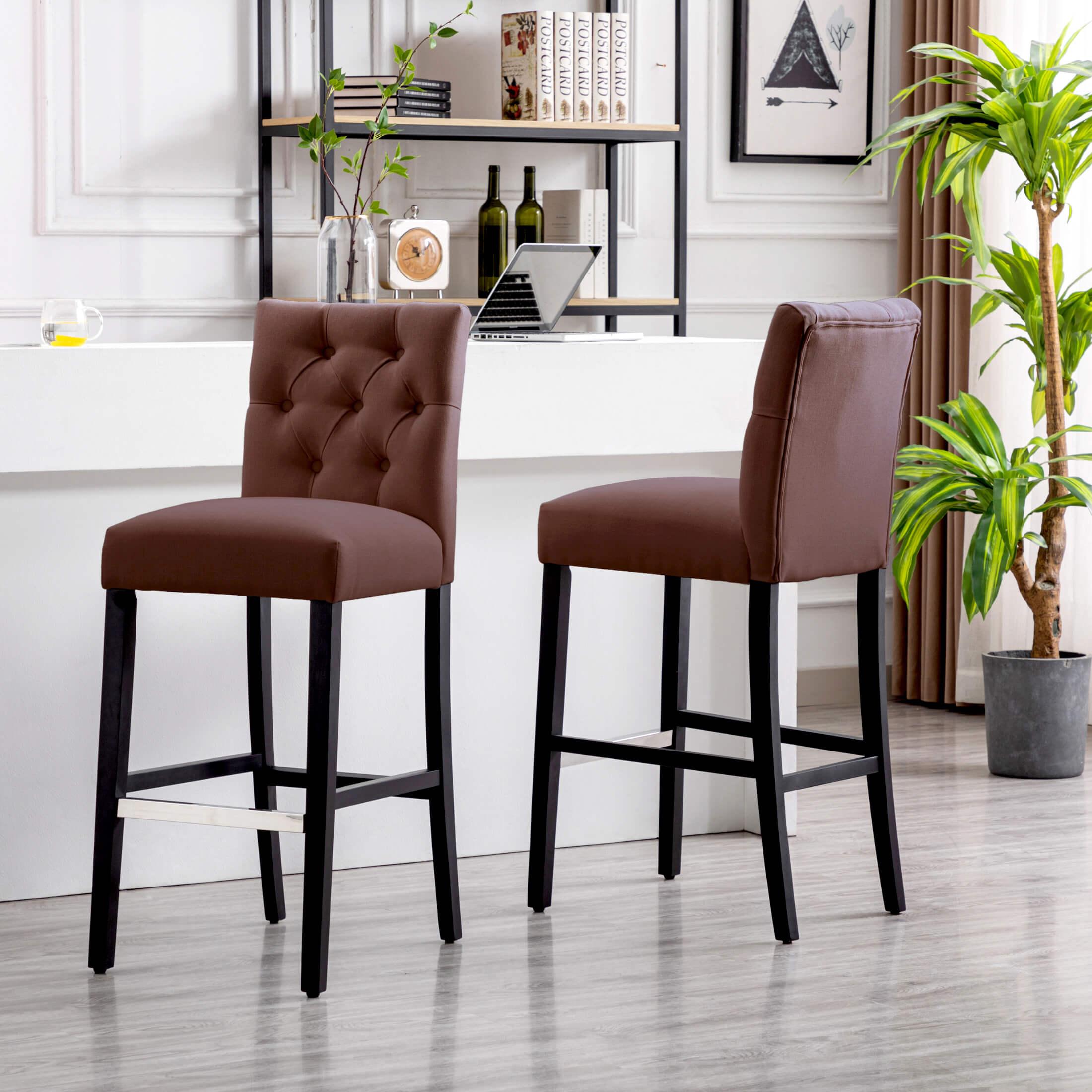 Jameson 29" Linen Fabric Tufted Upholstered Bar Stool Black (Set of 2)-Costaelm