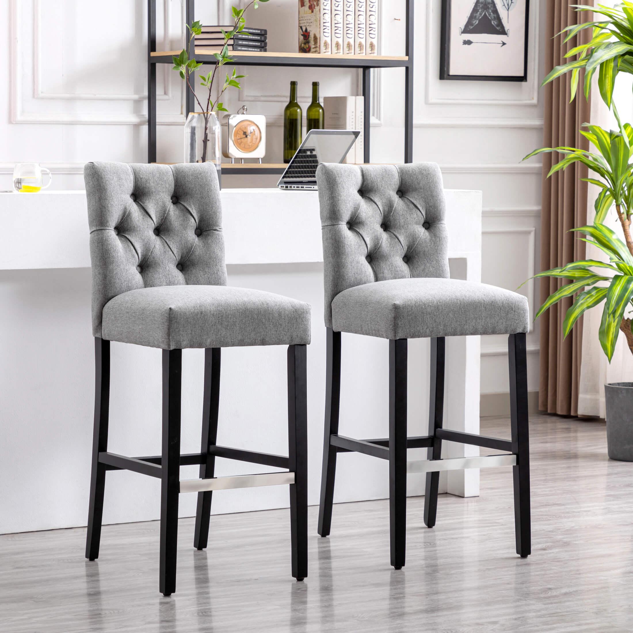 Jameson 29" Linen Fabric Tufted Upholstered Bar Stool Black (Set of 2)-Costaelm