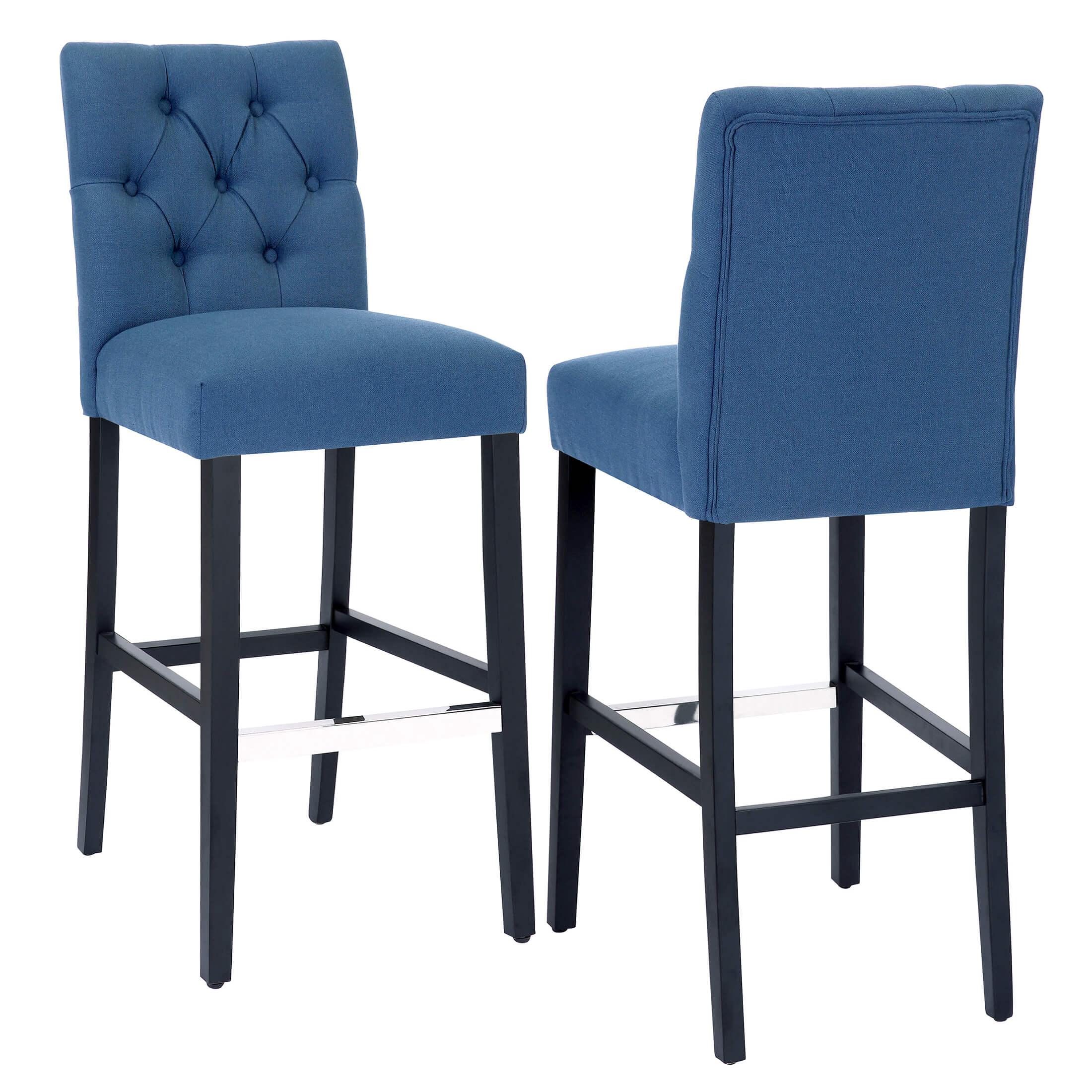 Jameson 29" Linen Fabric Tufted Upholstered Bar Stool Black (Set of 2) - Costaelm