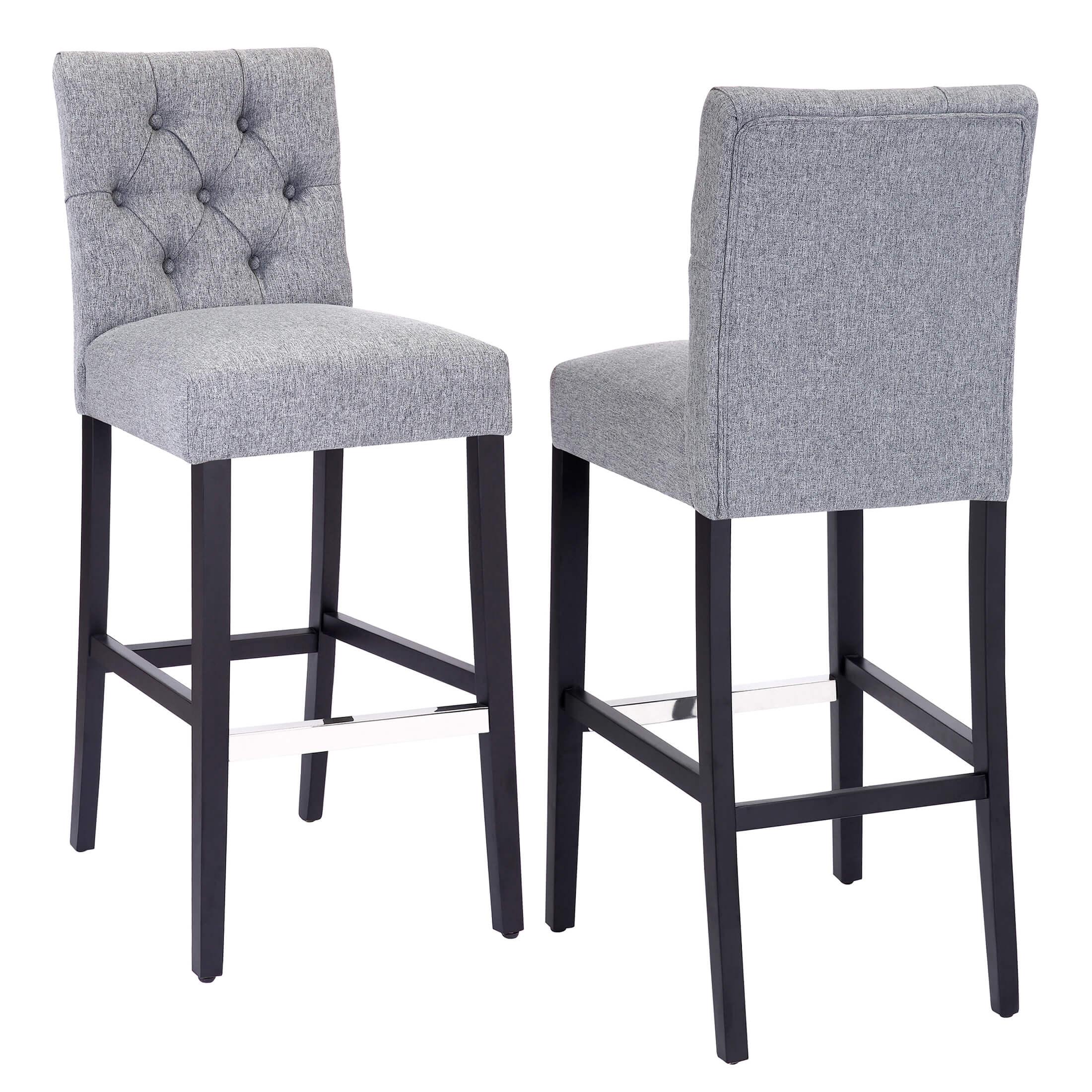 Jameson 29" Linen Fabric Tufted Upholstered Bar Stool Black (Set of 2) - Costaelm