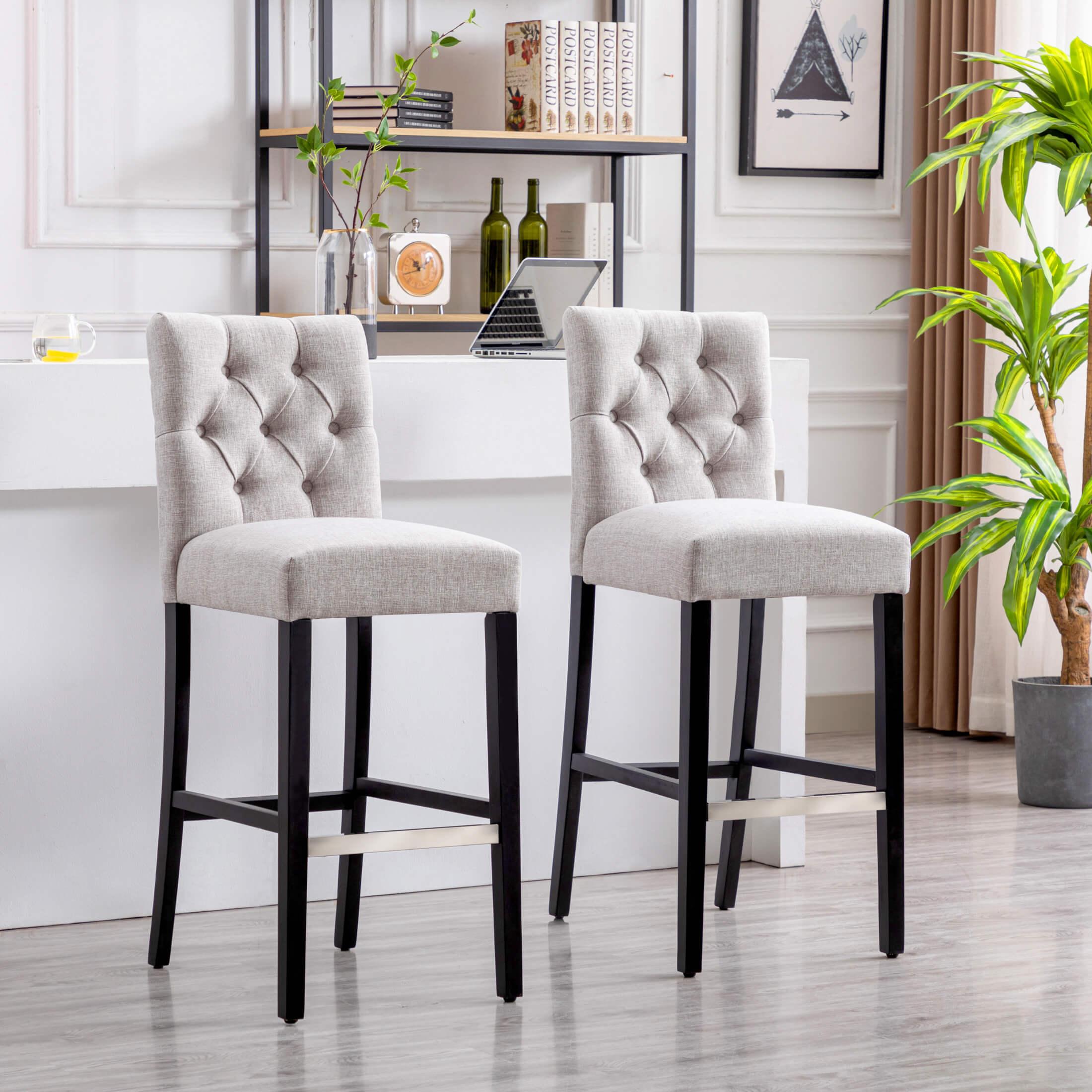 Jameson 29" Linen Fabric Tufted Upholstered Bar Stool Black (Set of 2)-Costaelm