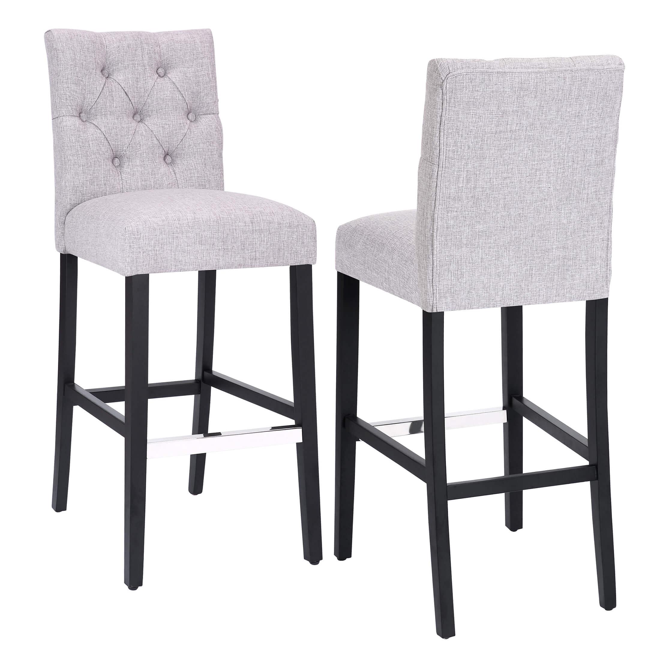 Jameson 29" Linen Fabric Tufted Upholstered Bar Stool Black (Set of 2) - Costaelm