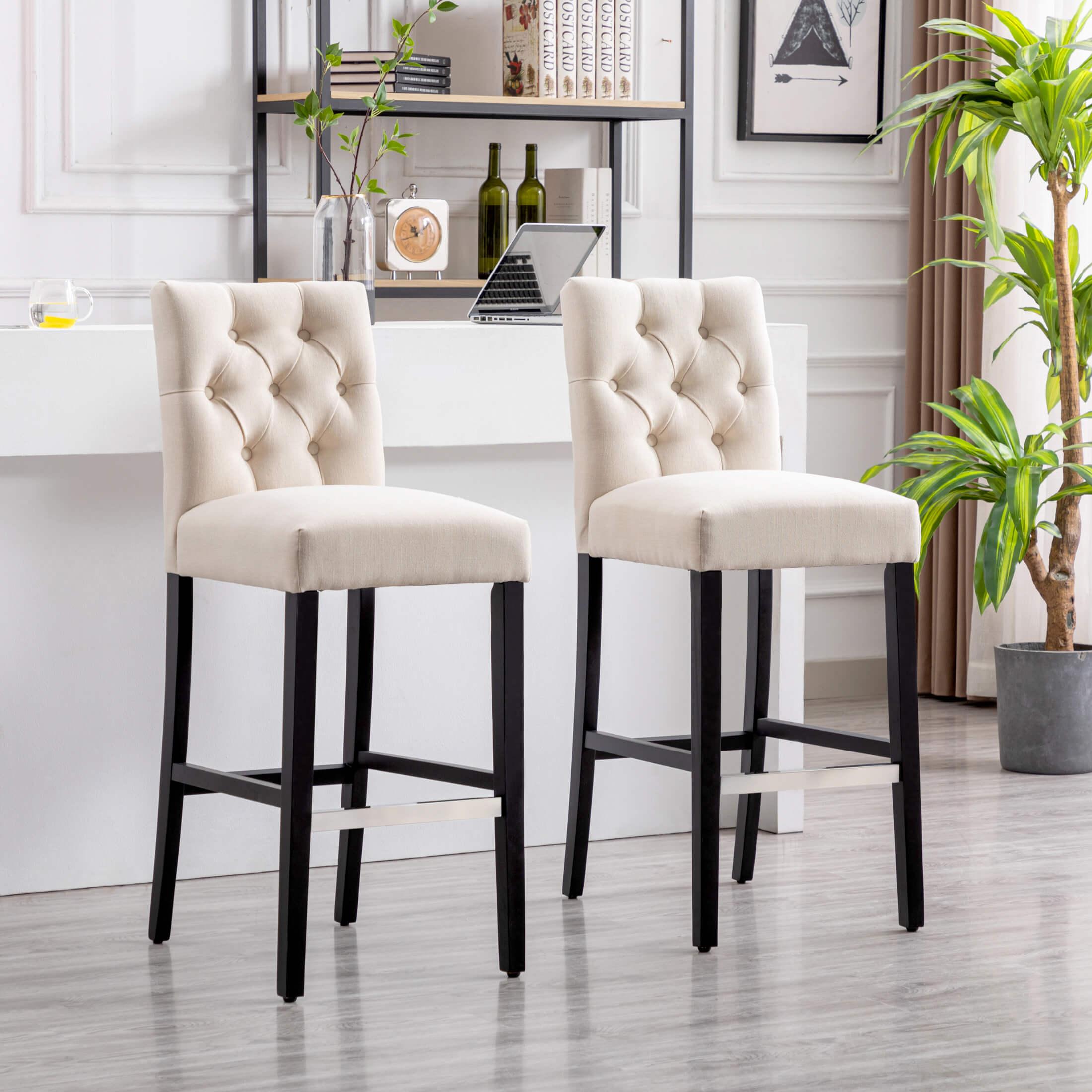 Jameson 29" Linen Fabric Tufted Upholstered Bar Stool Black (Set of 2)-Costaelm