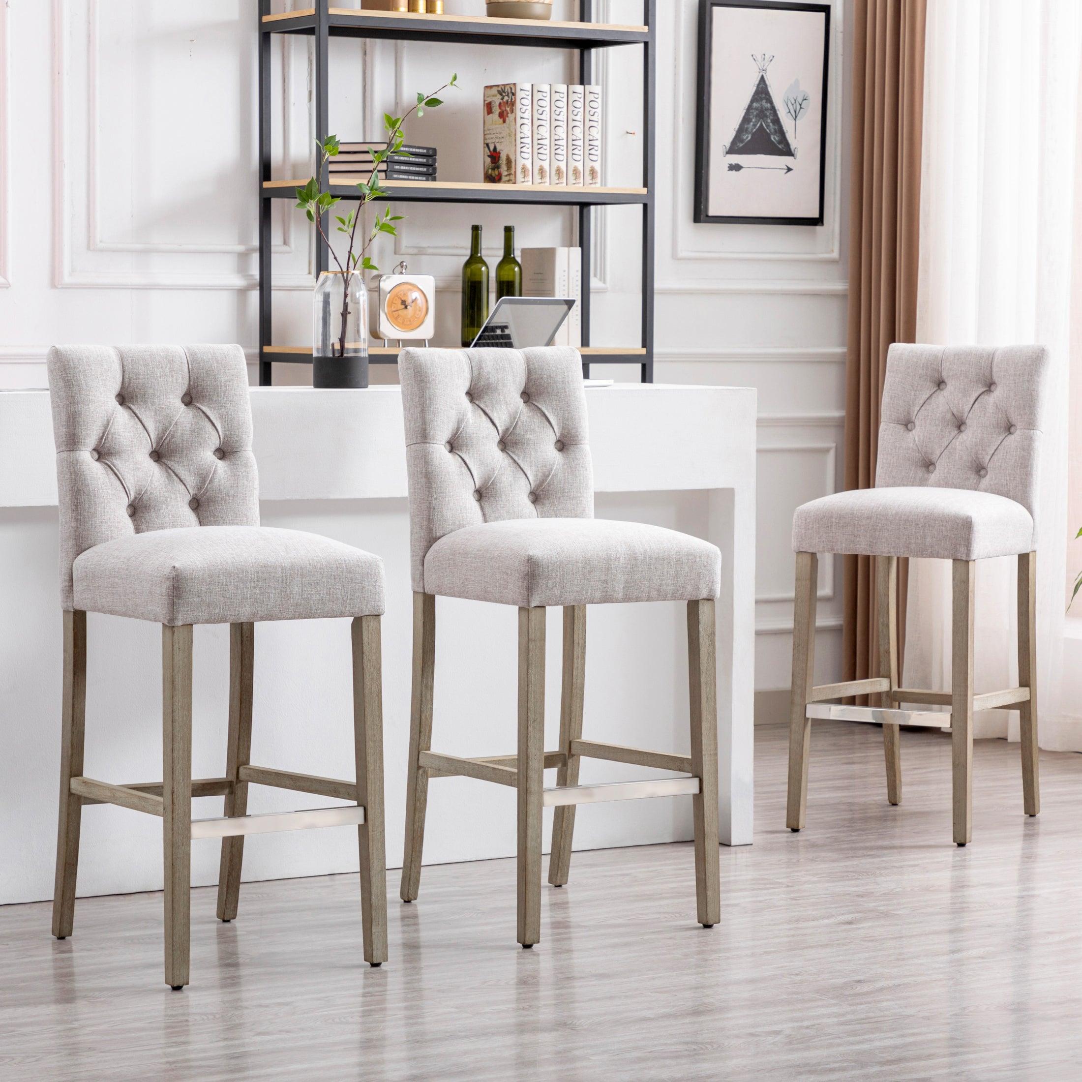 Jameson 29" Linen Fabric Tufted Upholstered Bar Stool (Set of 3) - Costaelm