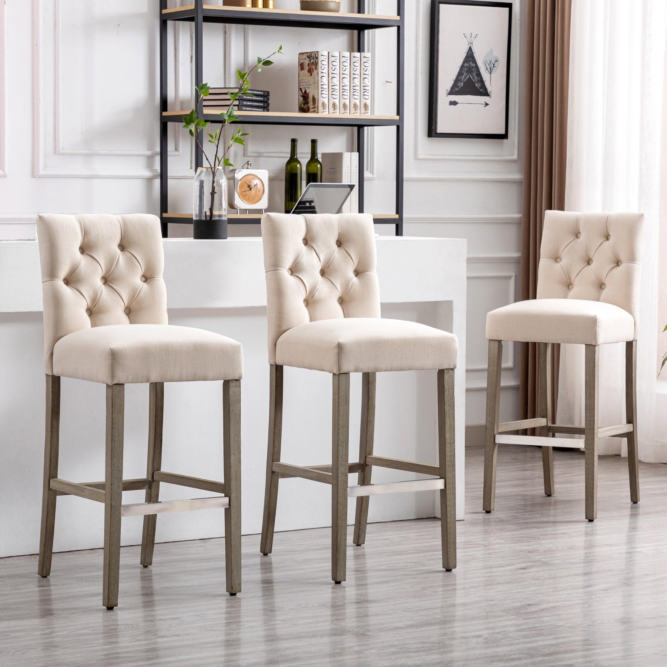 Jameson 29" Linen Fabric Tufted Upholstered Bar Stool (Set of 3) - Costaelm