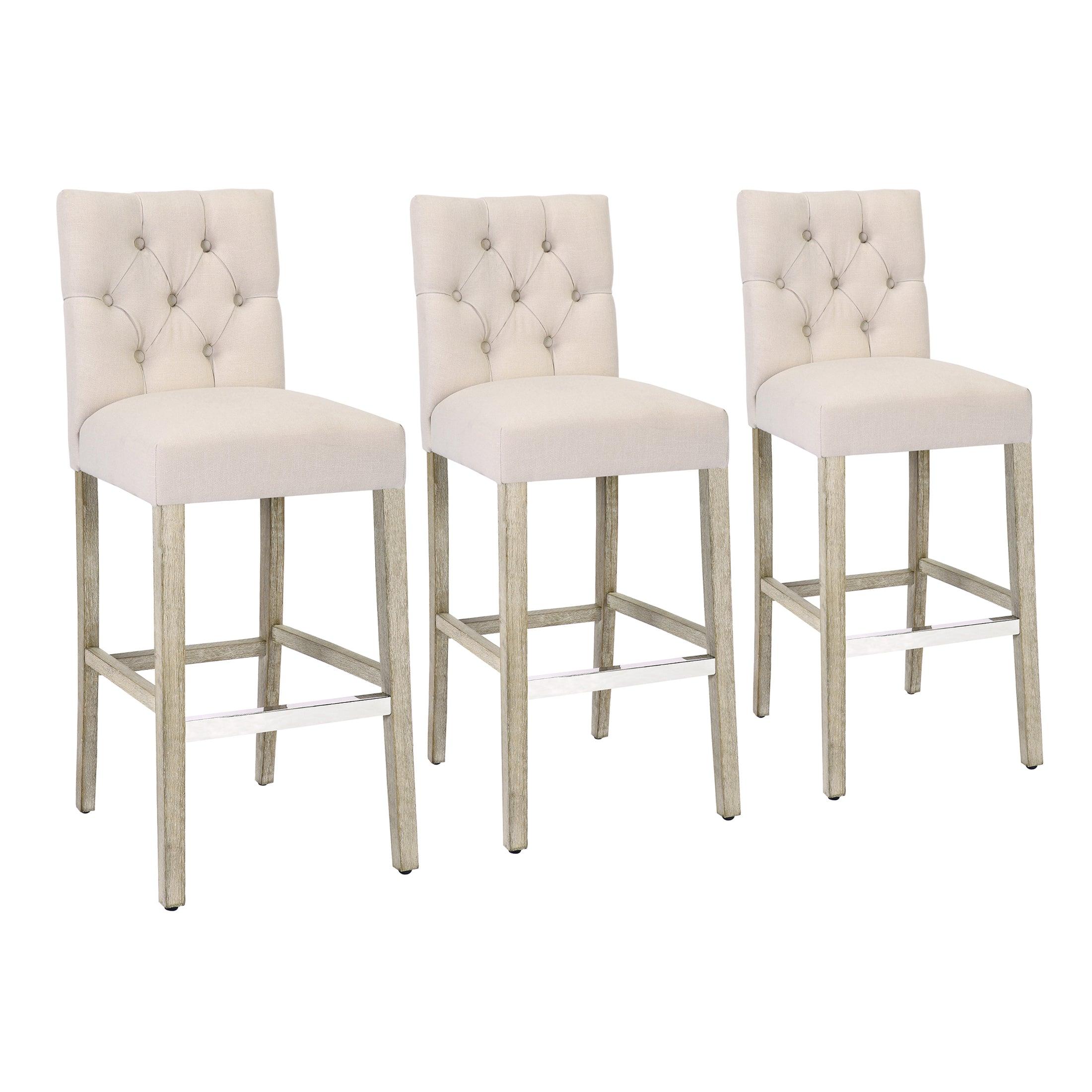 Jameson 29" Linen Fabric Tufted Upholstered Bar Stool (Set of 3) - Costaelm