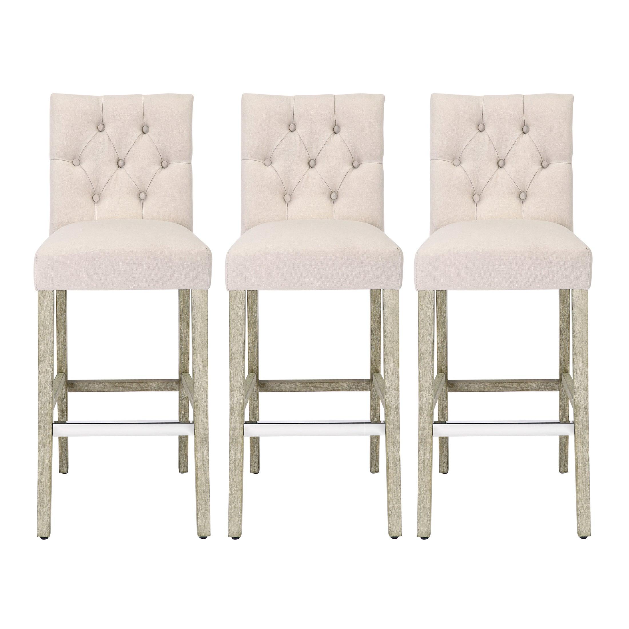 Jameson 29" Linen Fabric Tufted Upholstered Bar Stool (Set of 3) - Costaelm