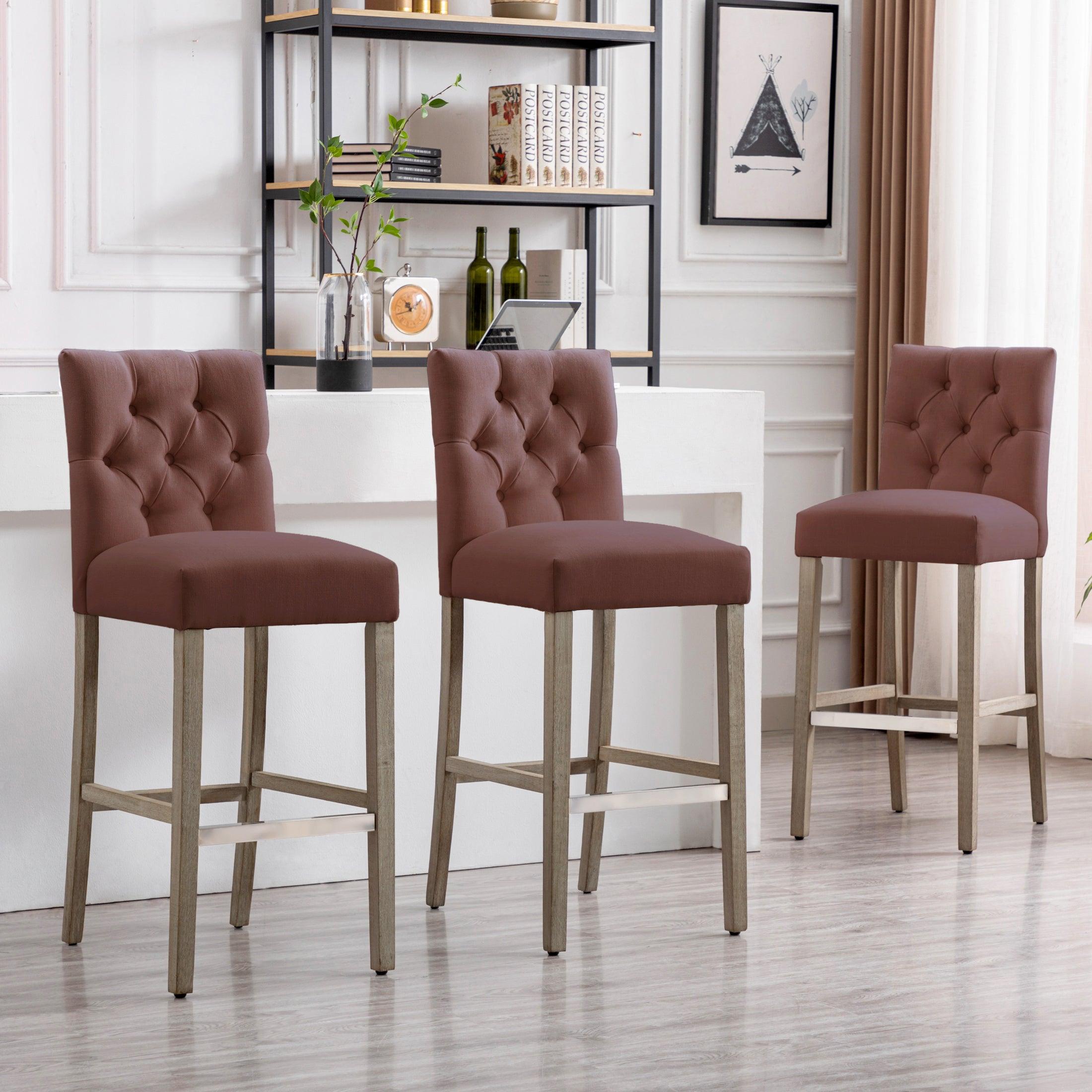 Jameson 29" Linen Fabric Tufted Upholstered Bar Stool (Set of 3) - Costaelm