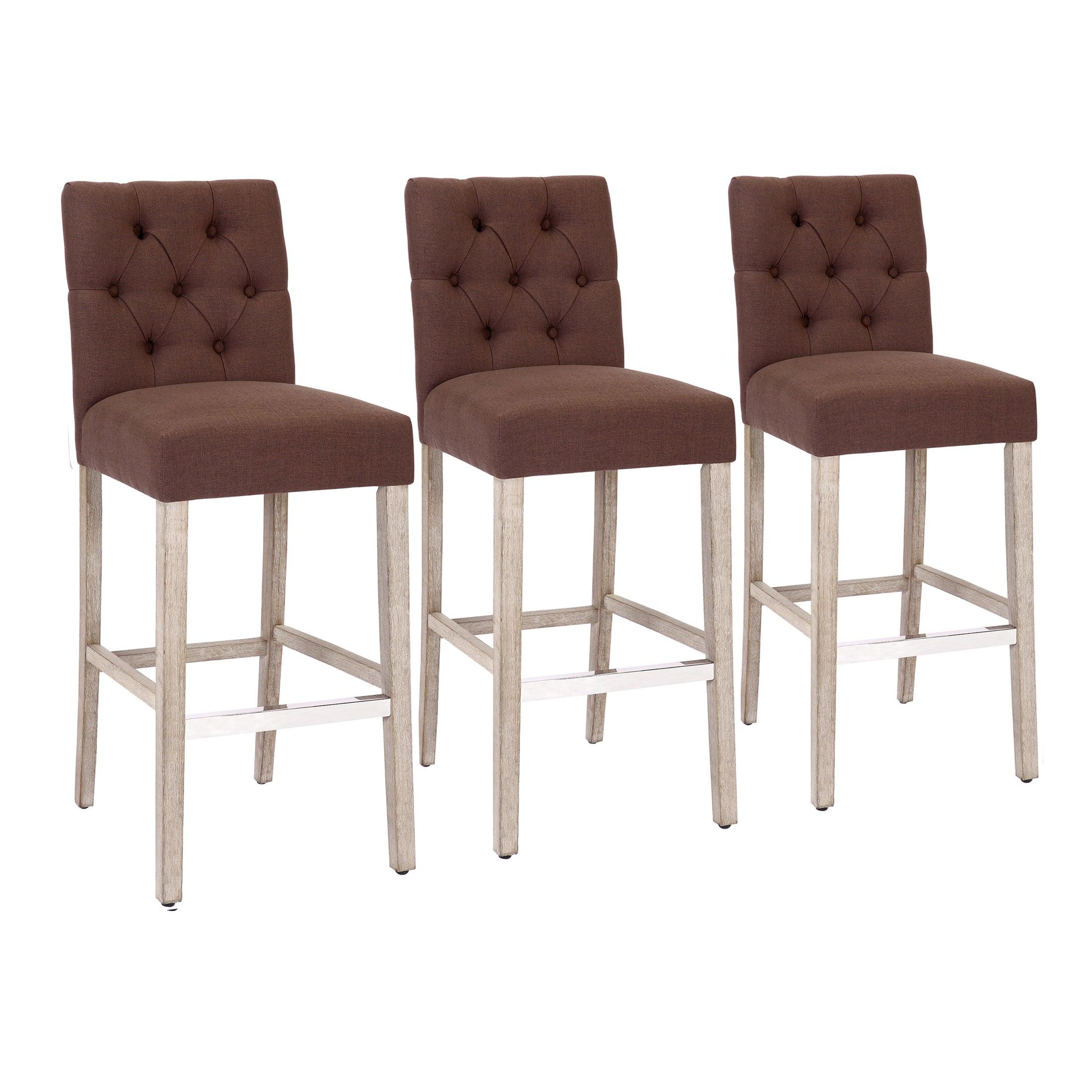 Jameson 29" Linen Fabric Tufted Upholstered Bar Stool (Set of 3) - Costaelm