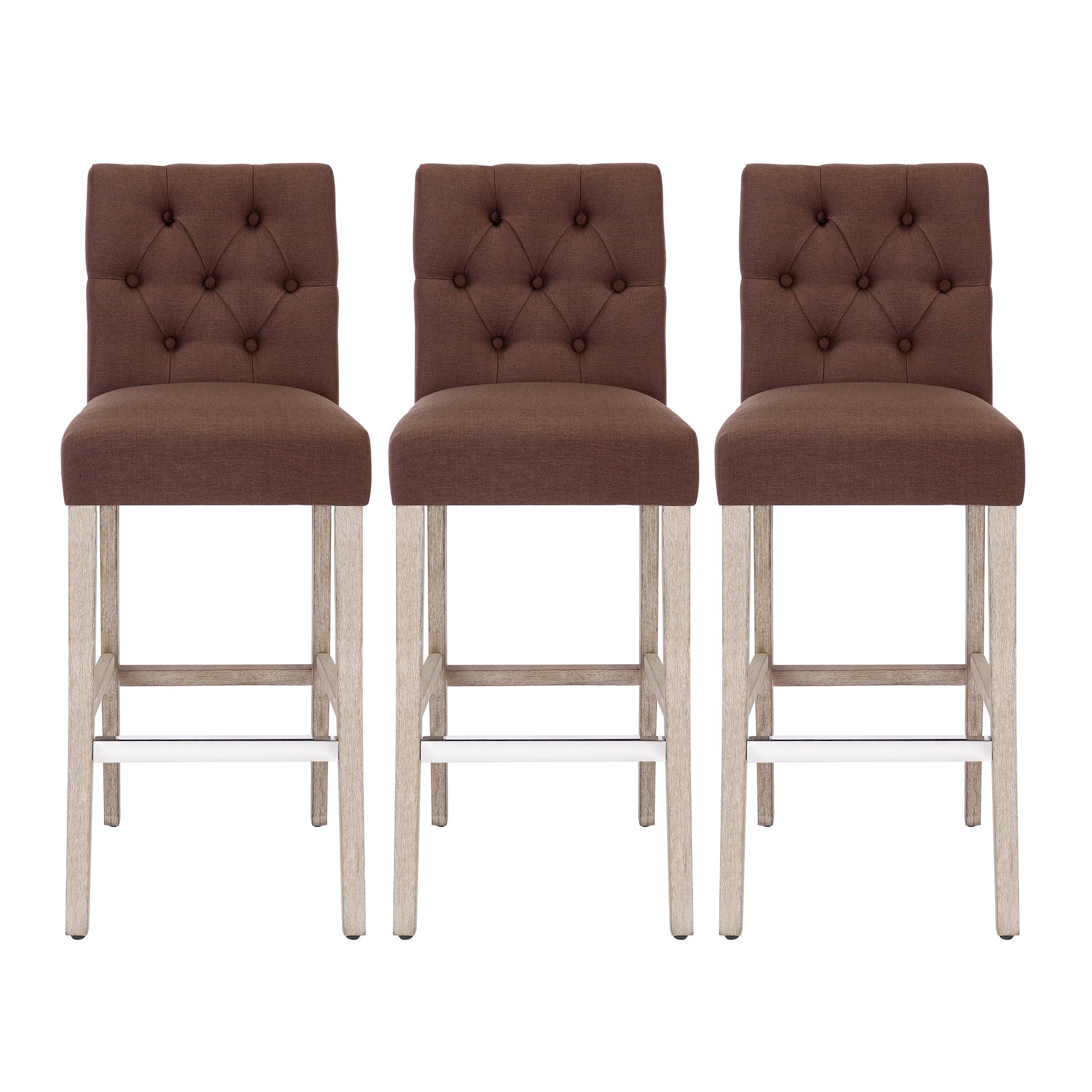 Jameson 29" Linen Fabric Tufted Upholstered Bar Stool (Set of 3) - Costaelm