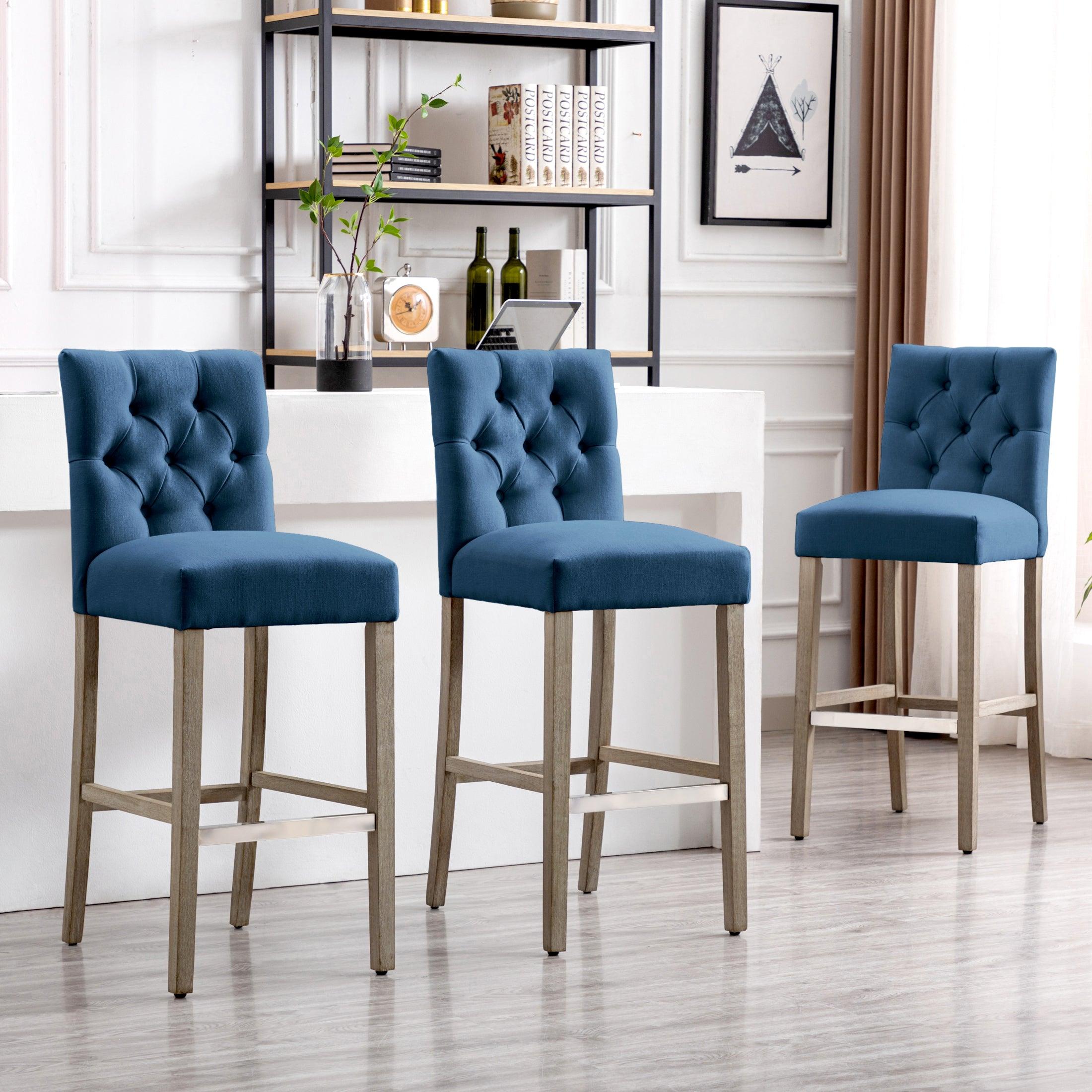 Jameson 29" Linen Fabric Tufted Upholstered Bar Stool (Set of 3) - Costaelm