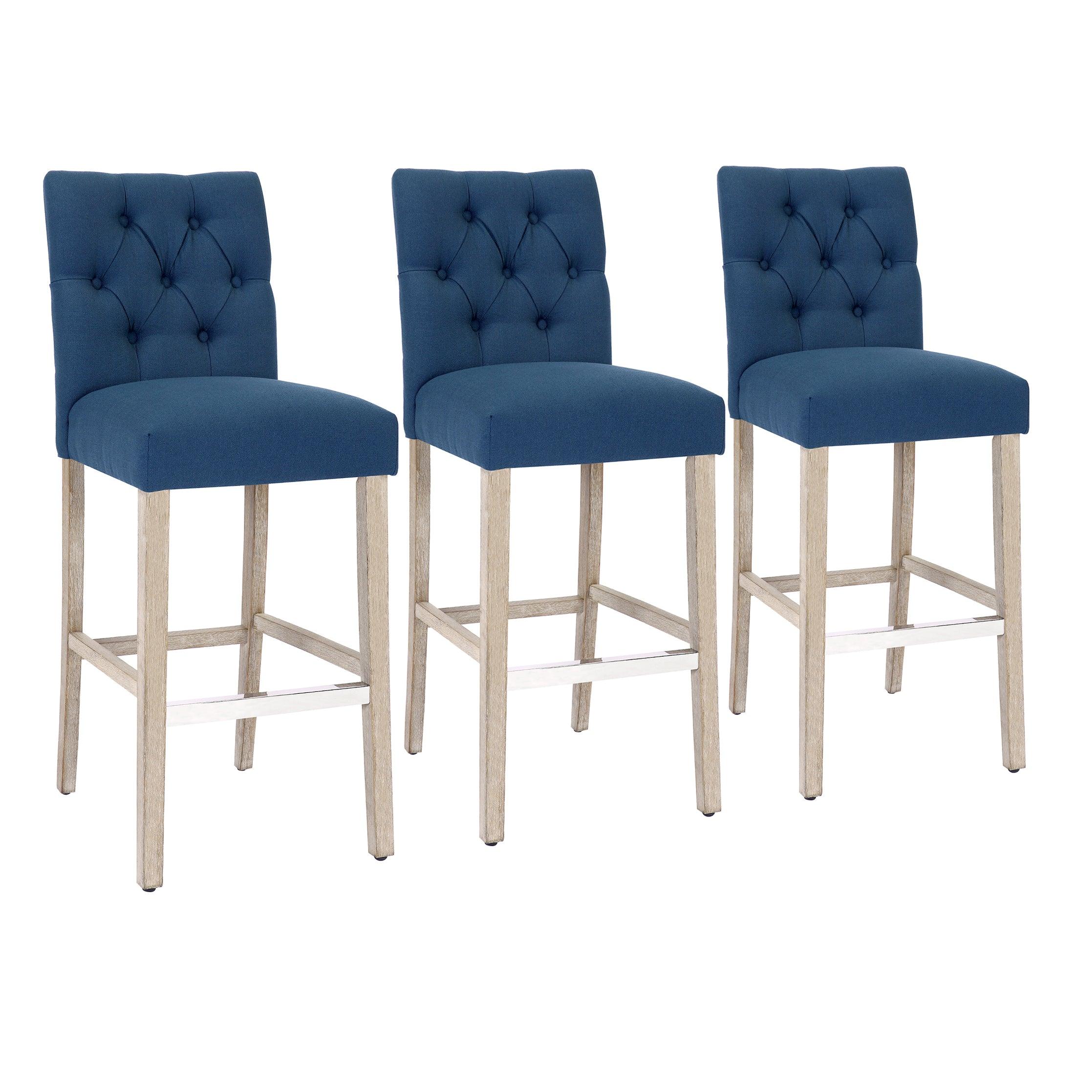 Jameson 29" Linen Fabric Tufted Upholstered Bar Stool (Set of 3) - Costaelm