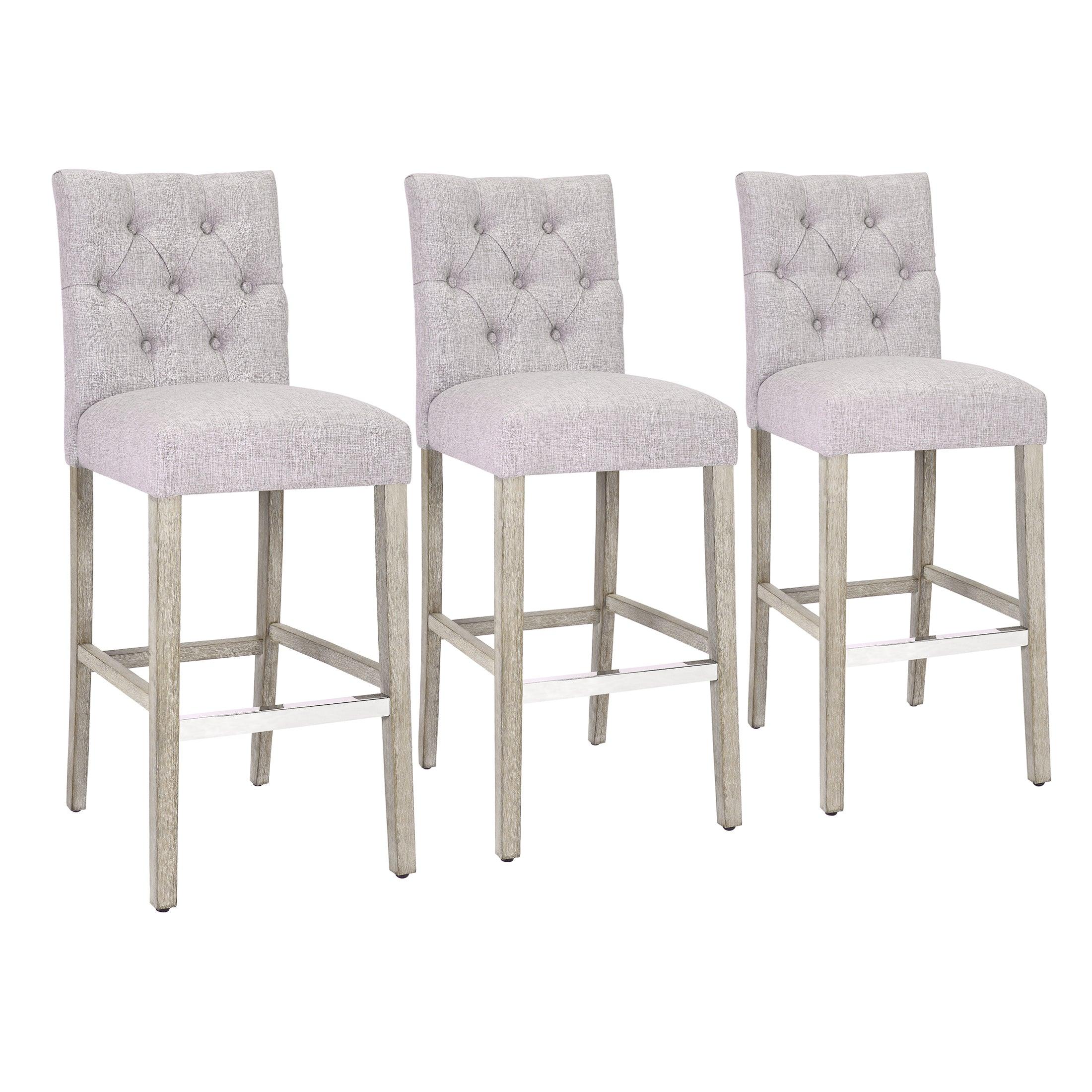 Jameson 29" Linen Fabric Tufted Upholstered Bar Stool (Set of 3) - Costaelm