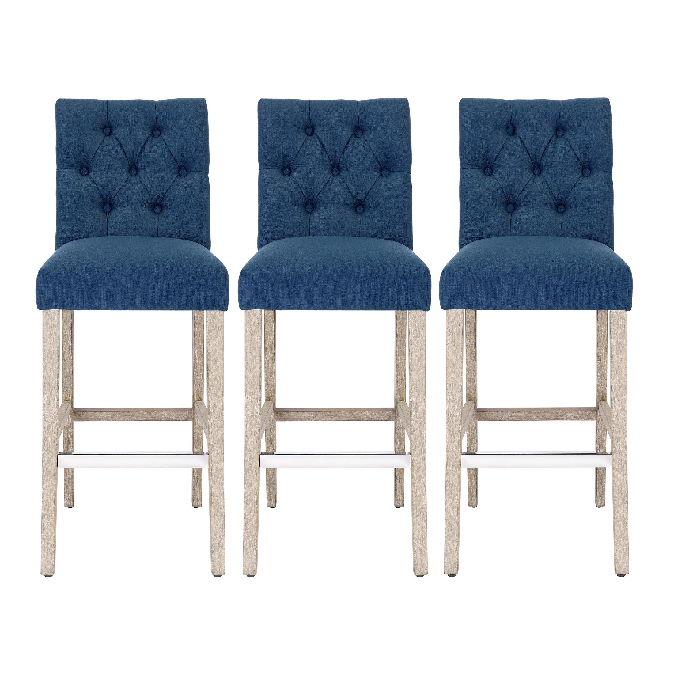 Jameson 29" Linen Fabric Tufted Upholstered Bar Stool (Set of 3) - Costaelm